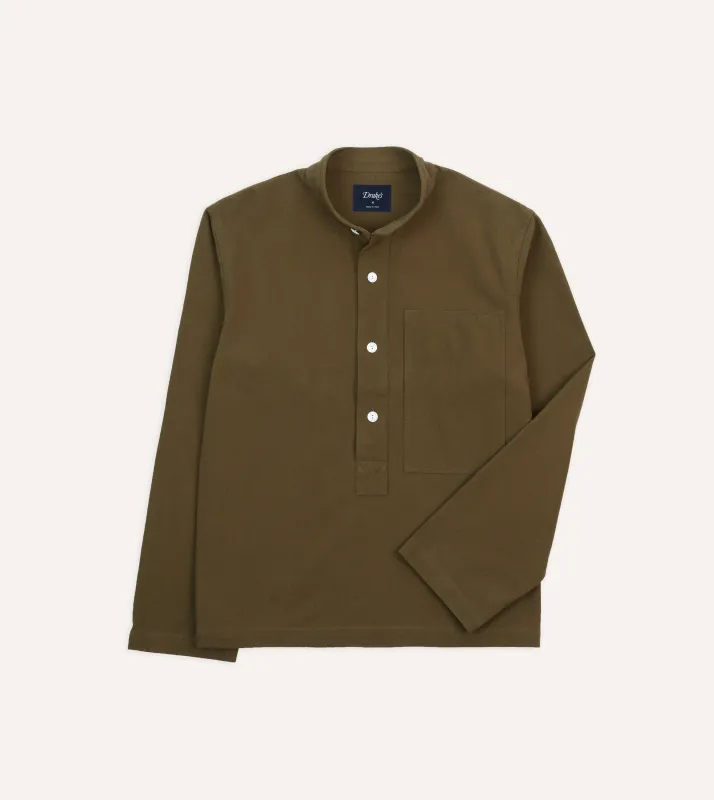 Brown Cotton Mandarin Collar Popover Shirt sold by Drake's London