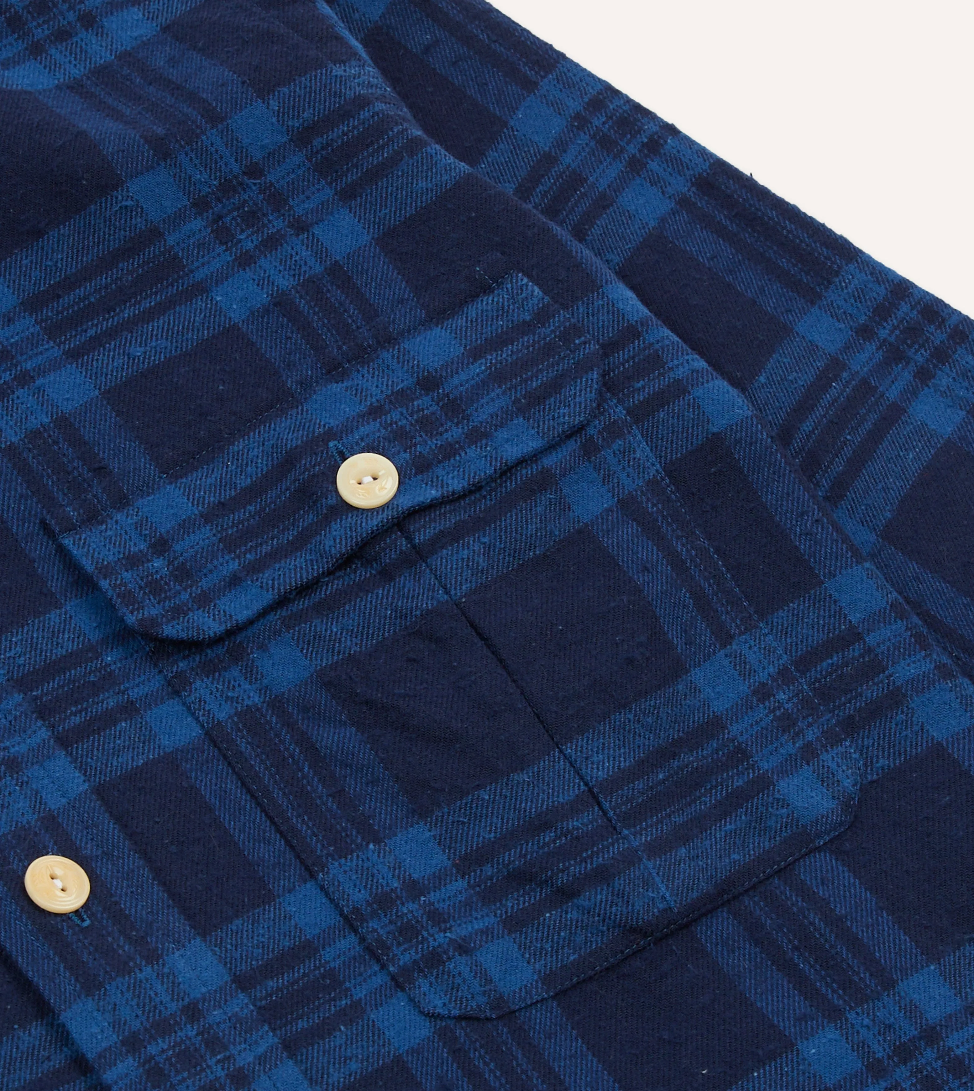 Navy Check Brushed Cotton Two-Pocket Work Shirt sold by Drake's London product image thumbnail 4