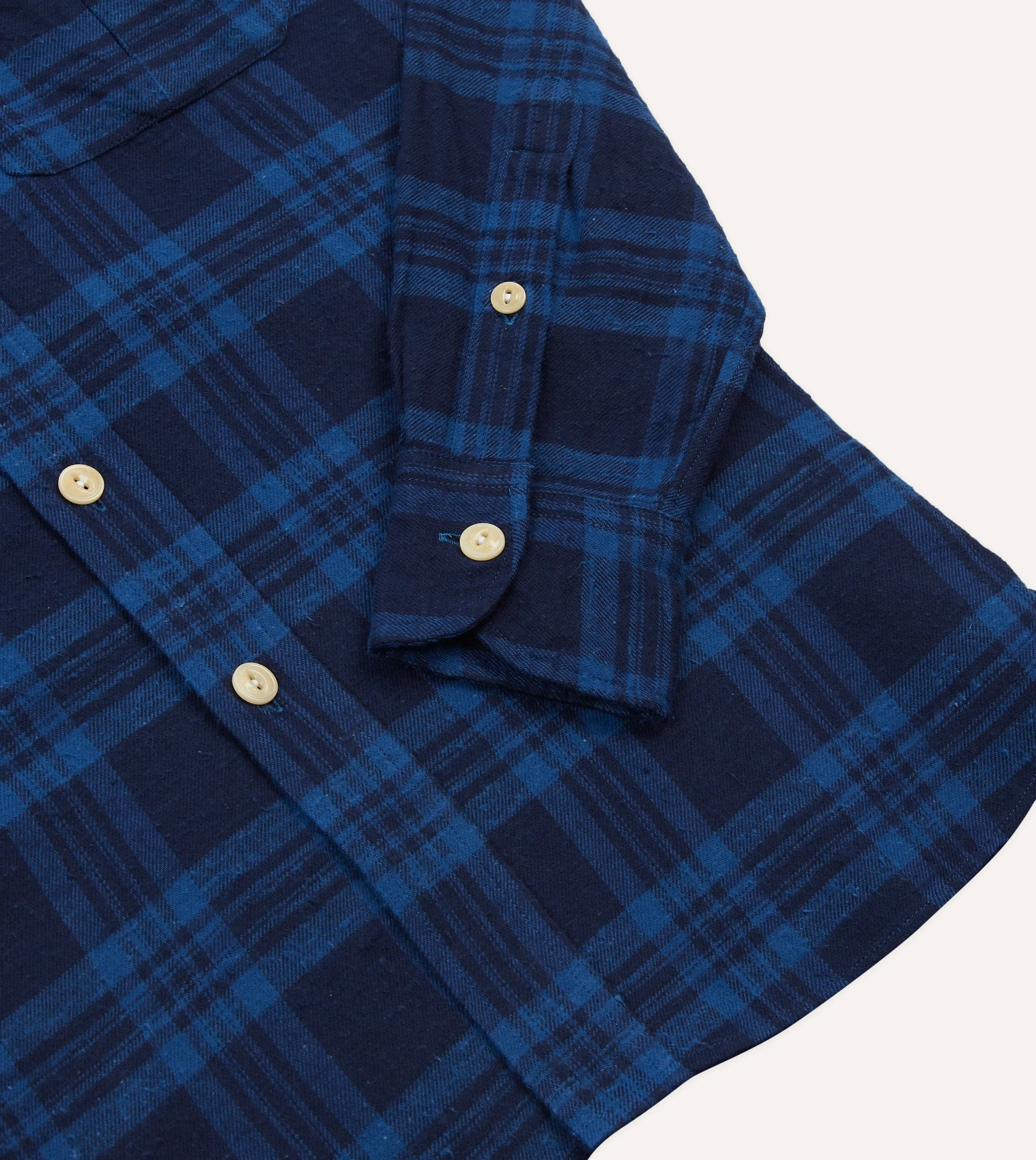 Navy Check Brushed Cotton Two-Pocket Work Shirt sold by Drake's London product image thumbnail 5