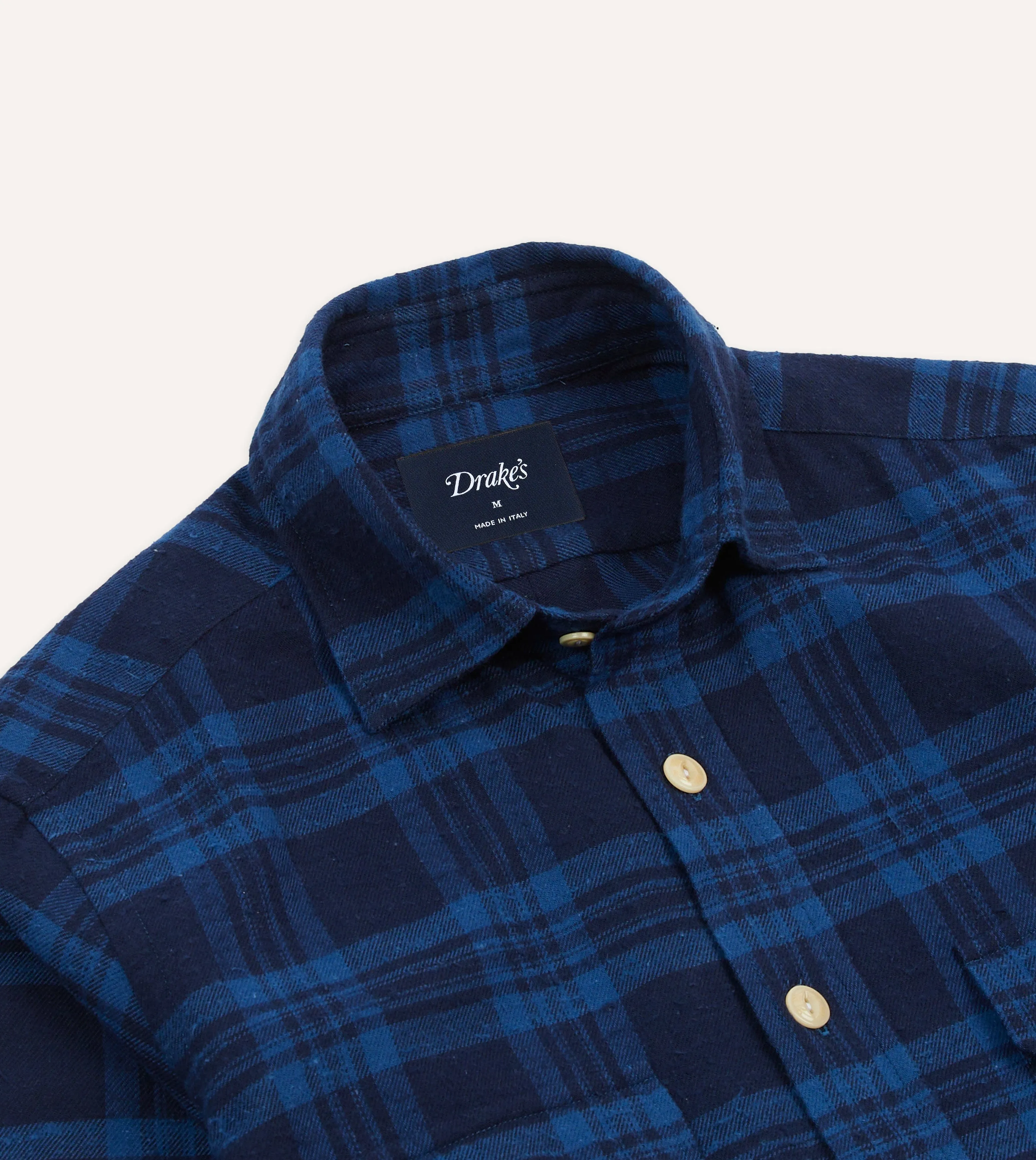 Navy Check Brushed Cotton Two-Pocket Work Shirt sold by Drake's London product image thumbnail 3