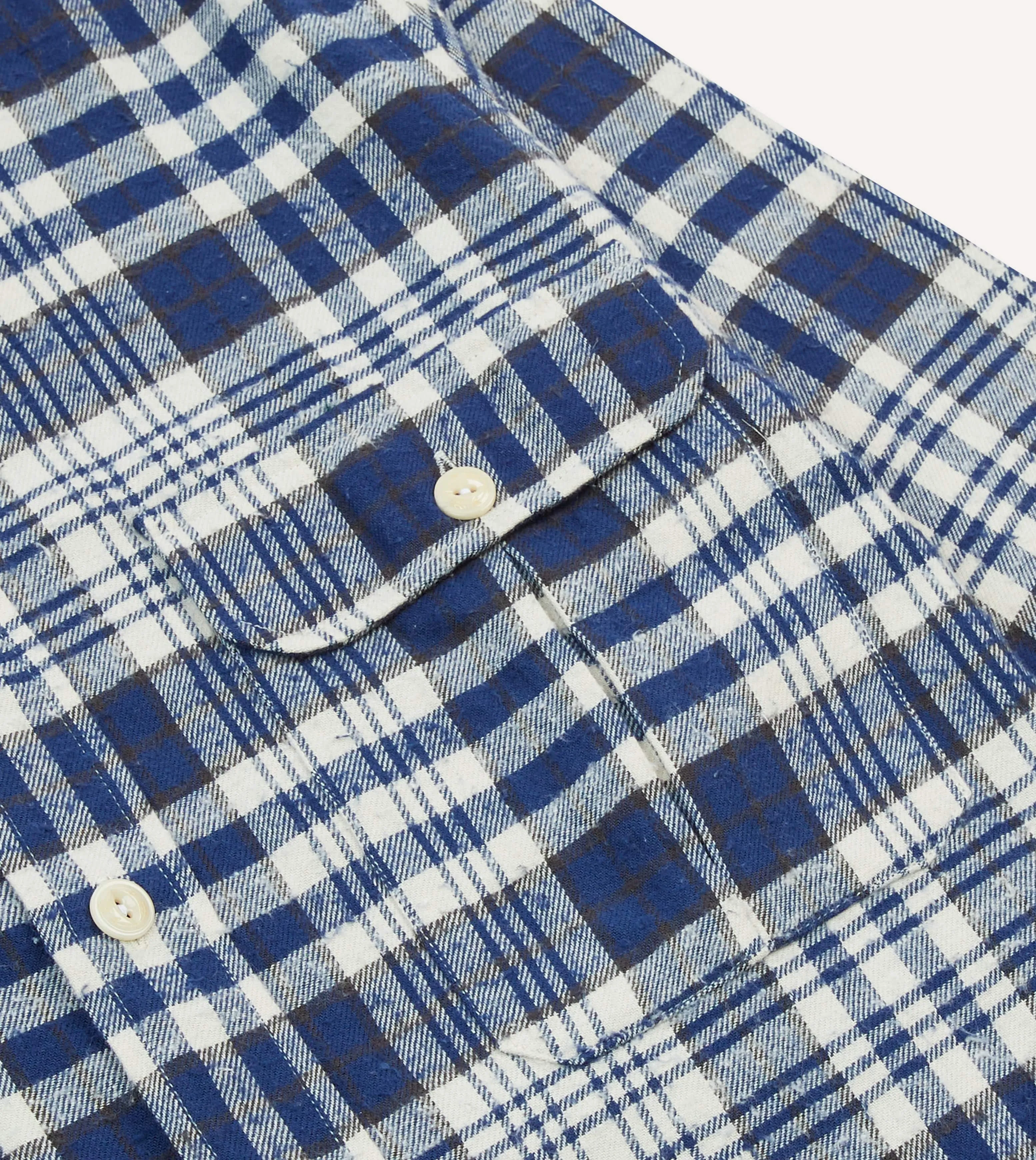 Blue Check Brushed Cotton Two-Pocket Work Shirt sold by Drake's London product image thumbnail 4