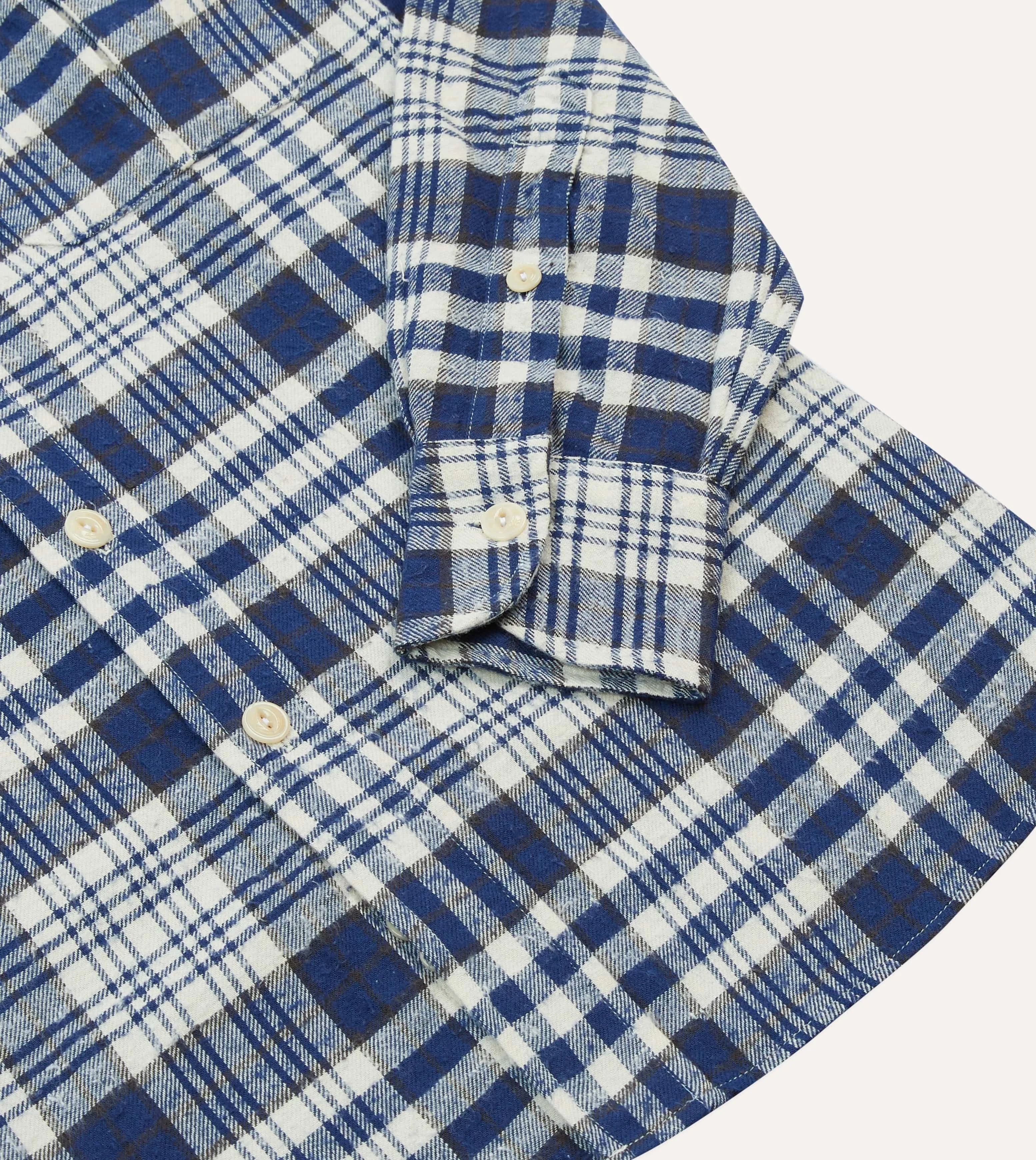 Blue Check Brushed Cotton Two-Pocket Work Shirt sold by Drake's London product image thumbnail 5