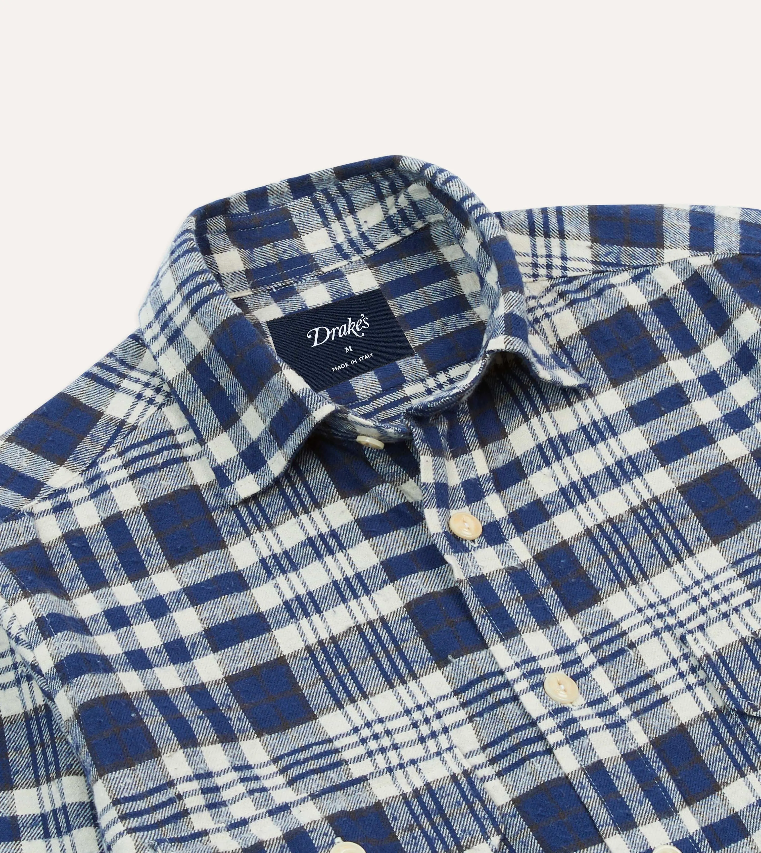 Blue Check Brushed Cotton Two-Pocket Work Shirt sold by Drake's London product image thumbnail 3