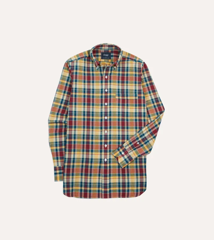 Yellow, Red and Blue Madras Check Cotton Button-Down Shirt sold by Drake's London