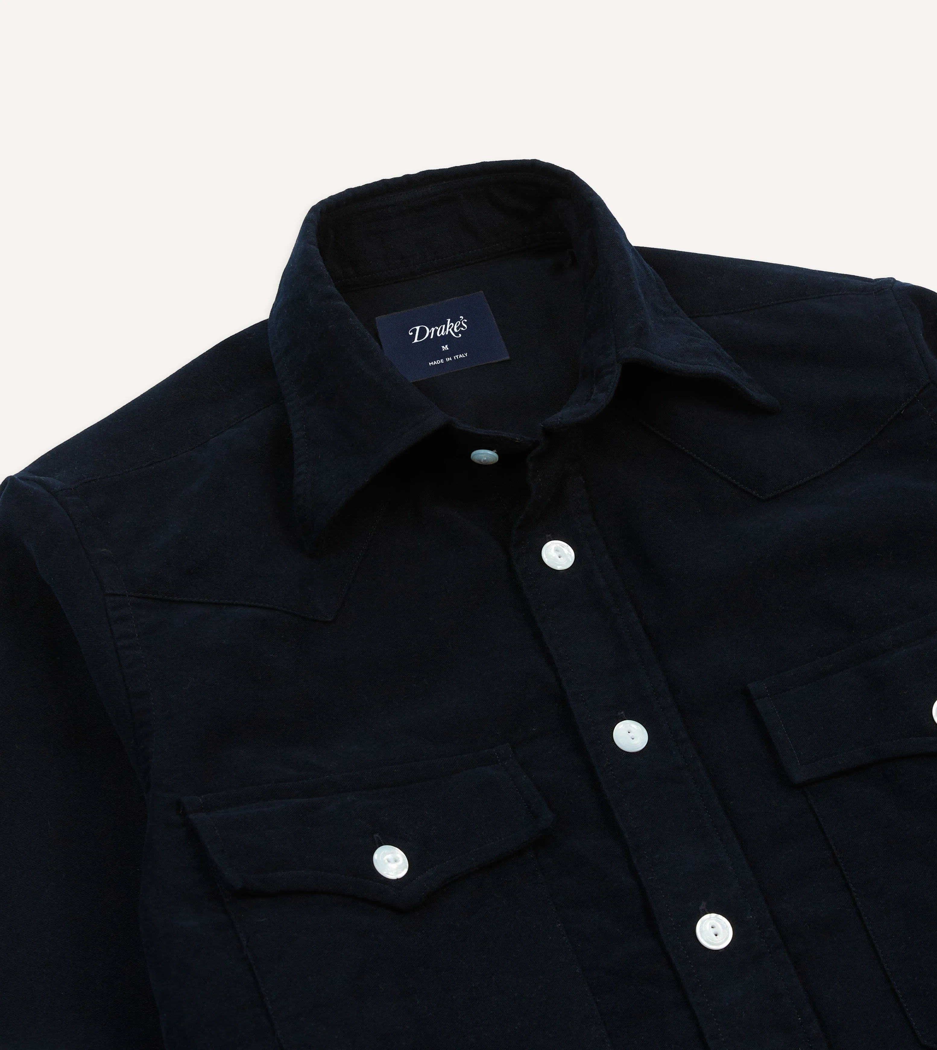 Navy Moleskin Two-Pocket Western Shirt sold by Drake's London product image thumbnail 3