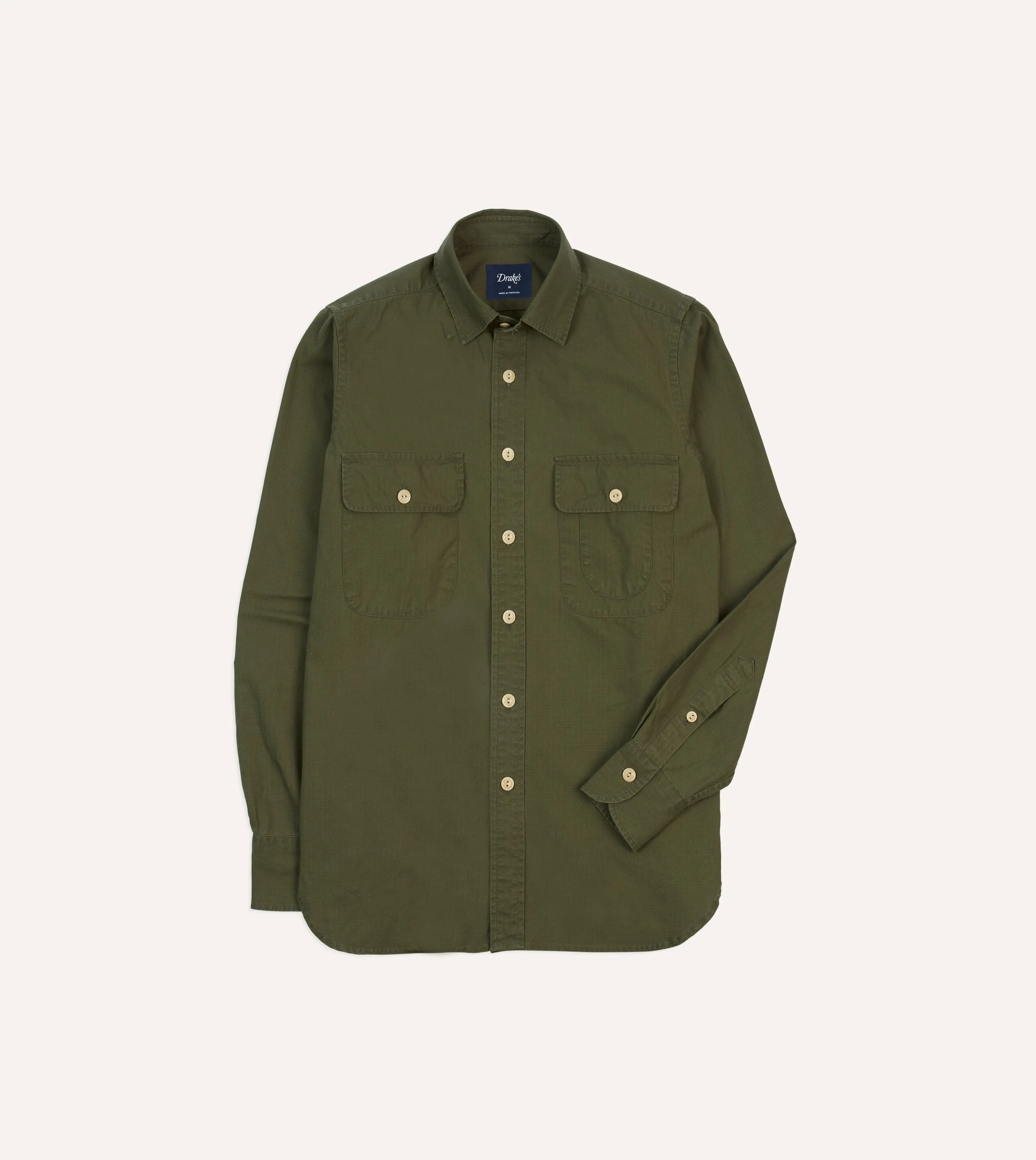 Olive Ripstop Cotton Work Shirt sold by Drake's London