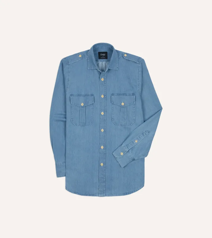 Bleach Wash Denim Military Shirt sold by Drake's London