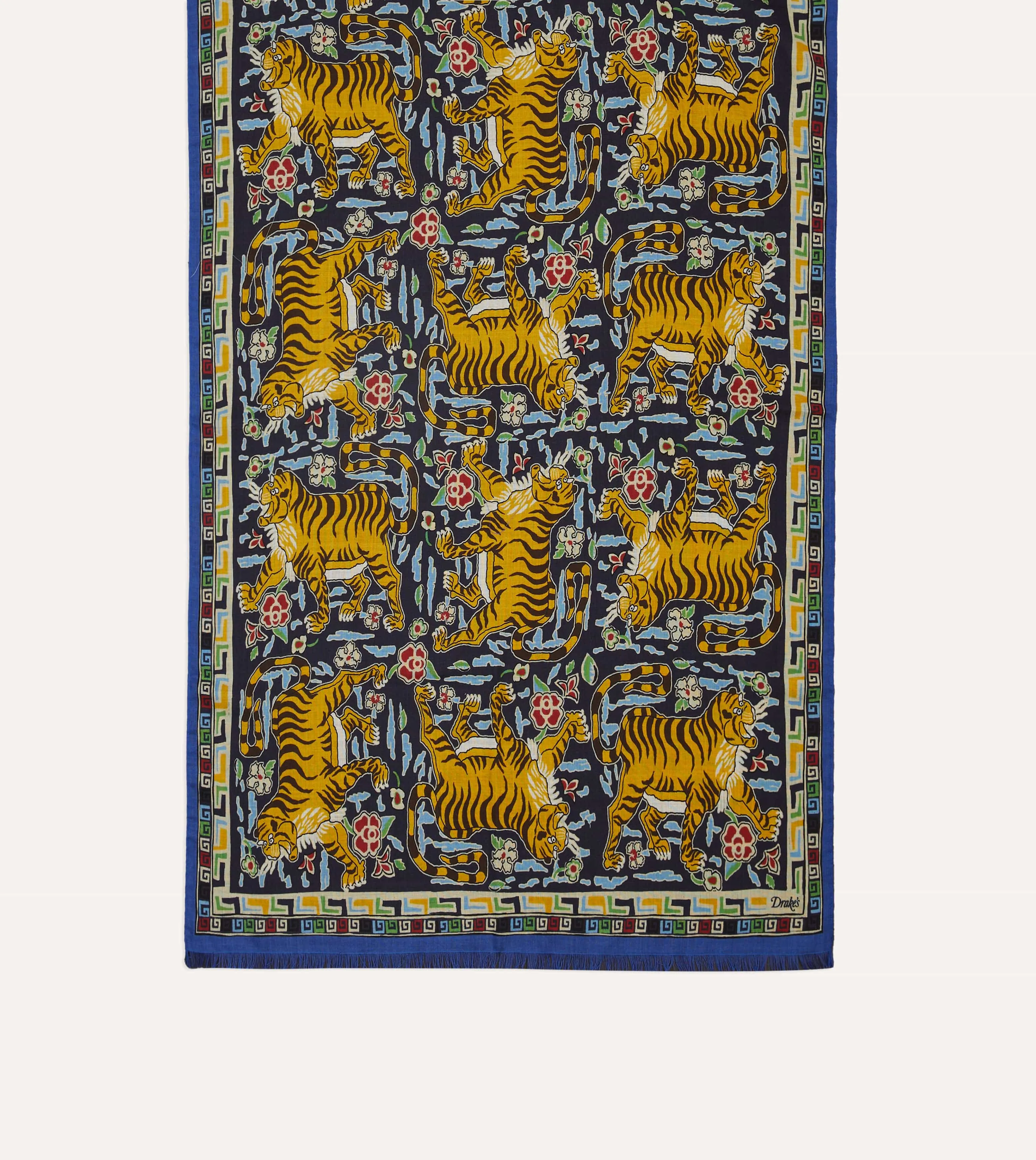 Blue Jumbo Tiger Print Wool-Silk Scarf sold by Drake's London product image thumbnail 3