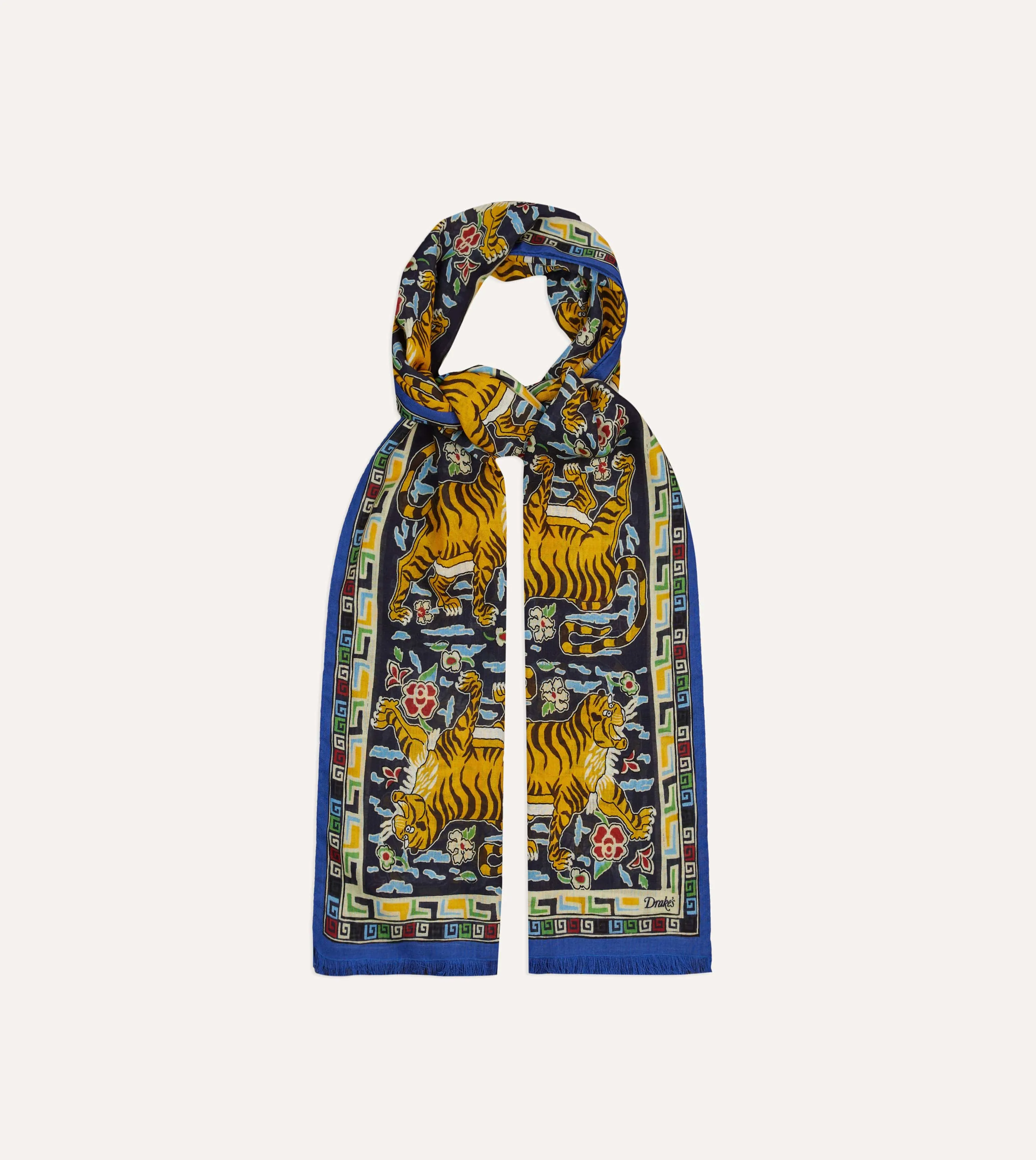 Blue Jumbo Tiger Print Wool-Silk Scarf sold by Drake's London product image thumbnail 4