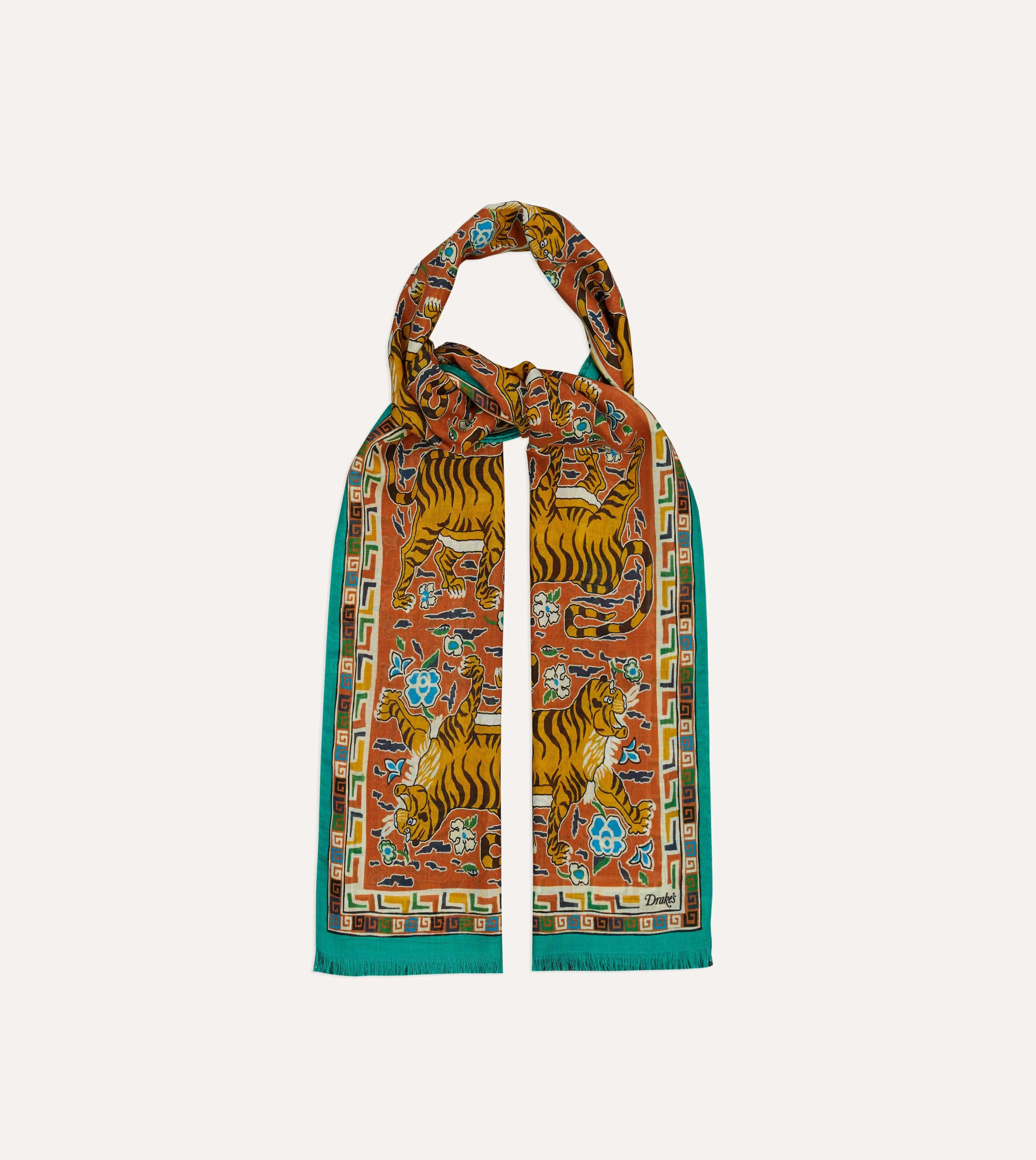 Orange Jumbo Tiger Print Wool-Silk Scarf sold by Drake's London product image thumbnail 4