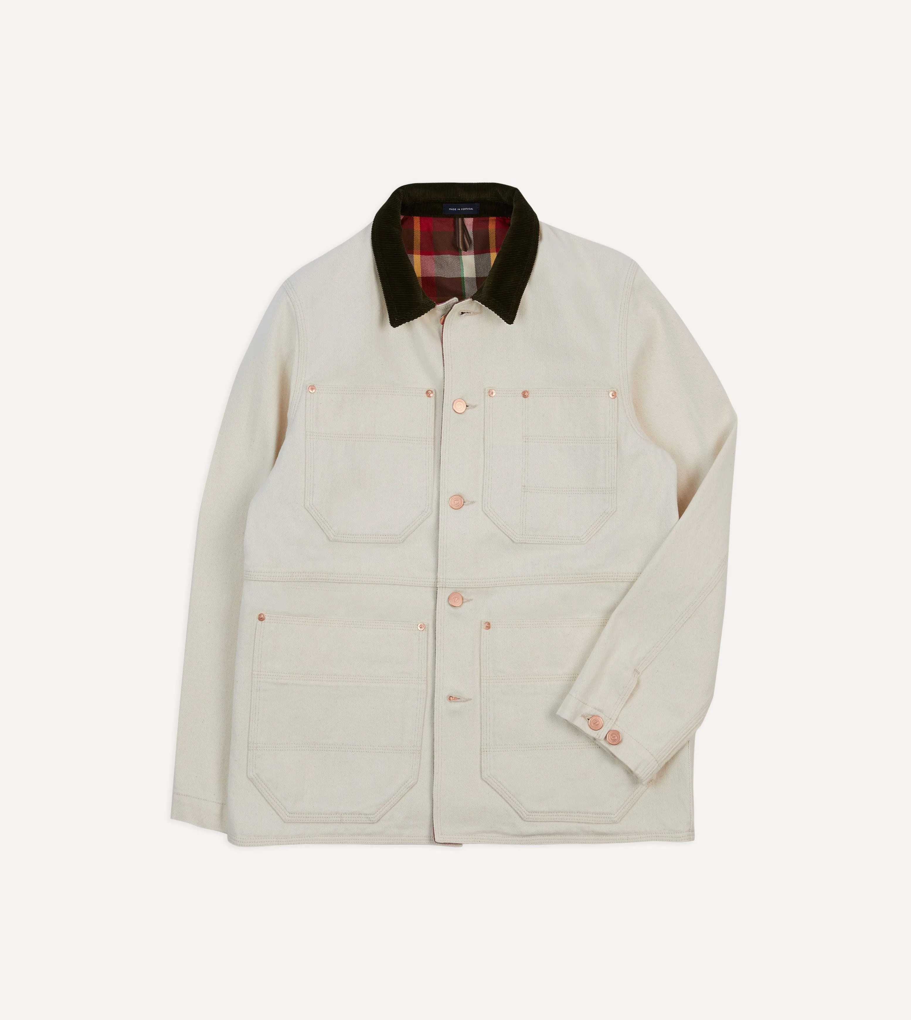 Ecru Denim Welder Jacket sold by Drake's London