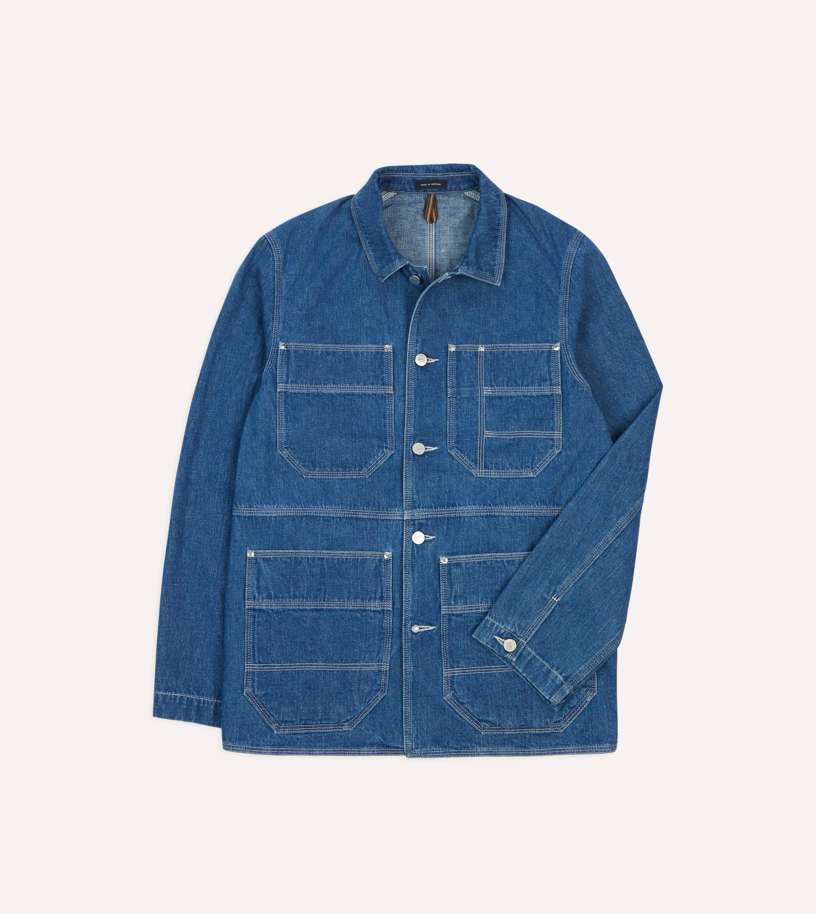 Stone Wash Selvedge Denim Welder Jacket sold by Drake's London