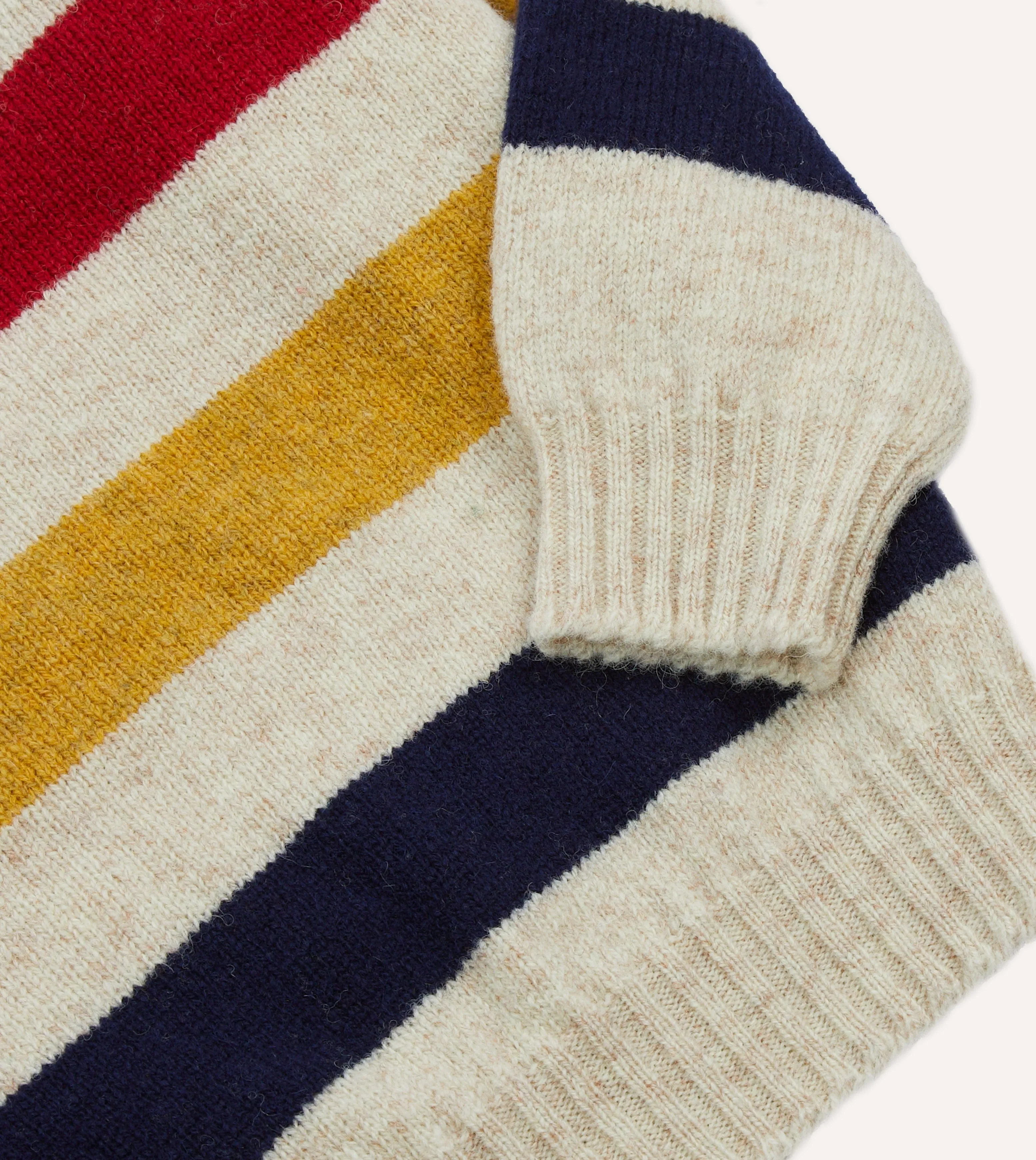 Ecru Multi Thick Stripe Brushed Shetland Crew Neck Jumper sold by Drake's London product image thumbnail 4