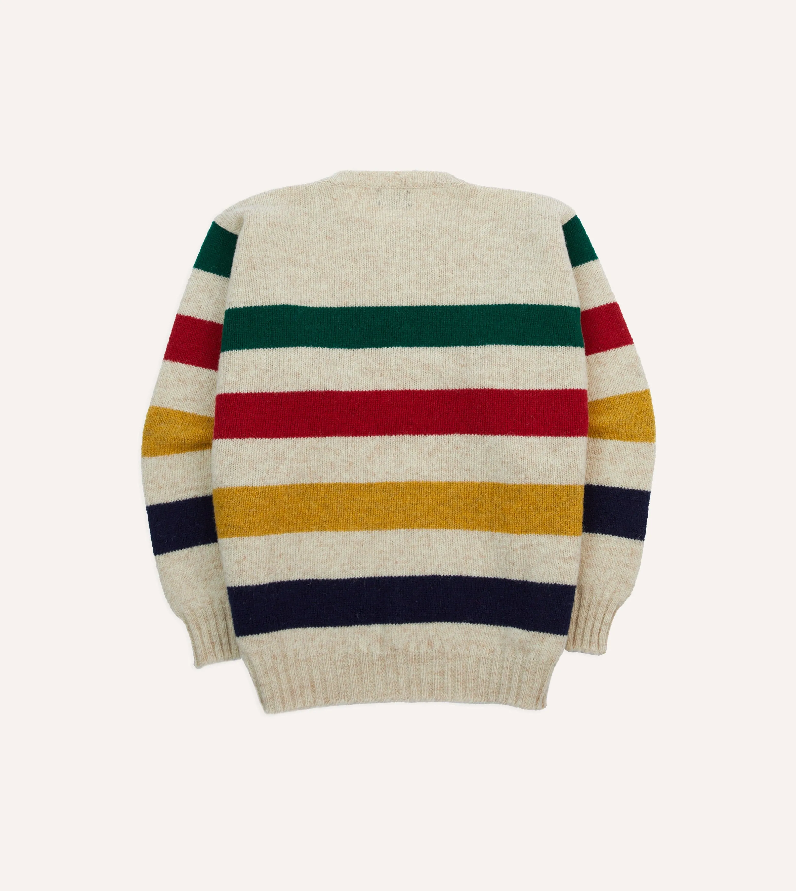 Ecru Multi Thick Stripe Brushed Shetland Crew Neck Jumper sold by Drake's London product image thumbnail 5