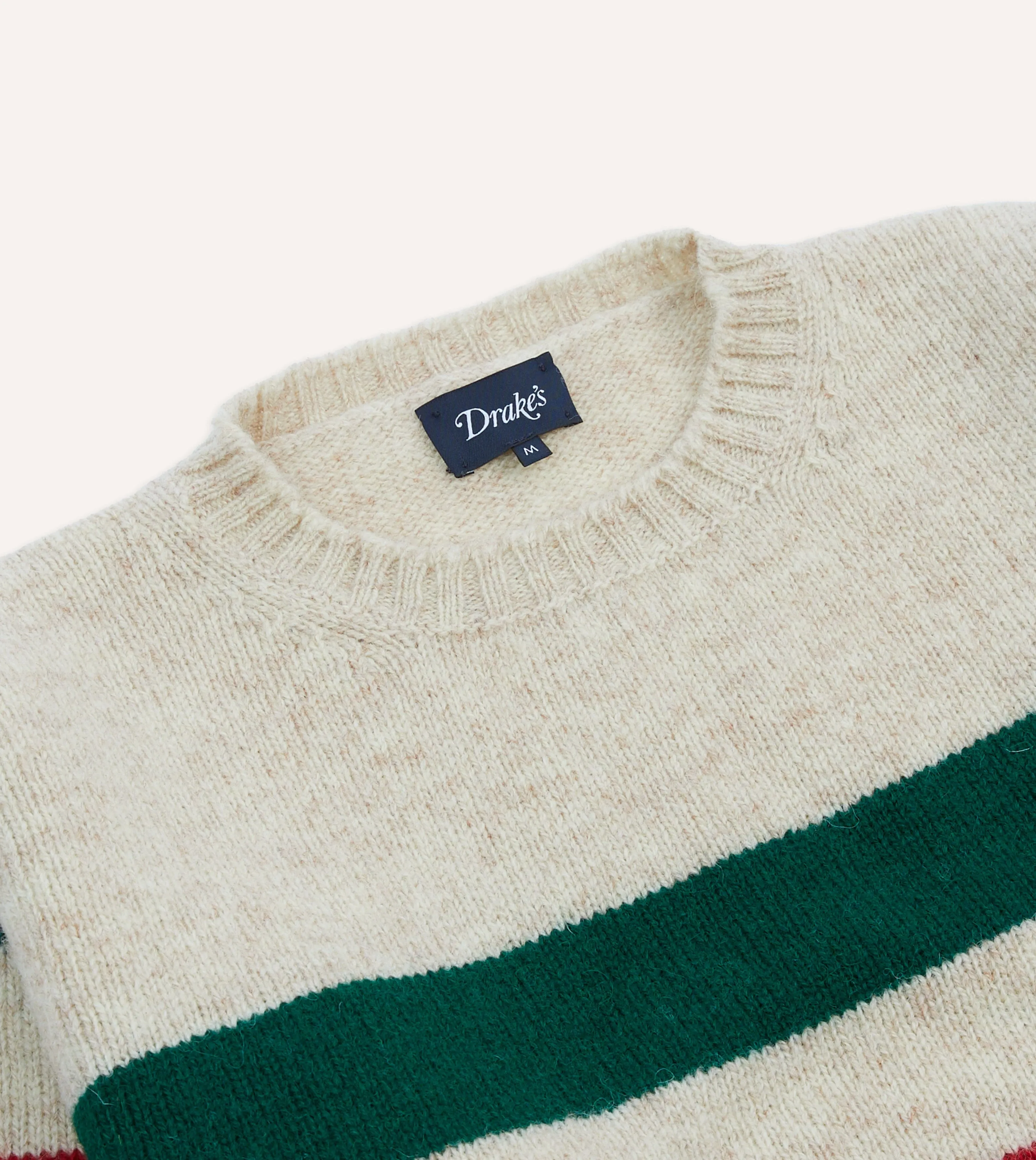 Ecru Multi Thick Stripe Brushed Shetland Crew Neck Jumper sold by Drake's London product image thumbnail 3