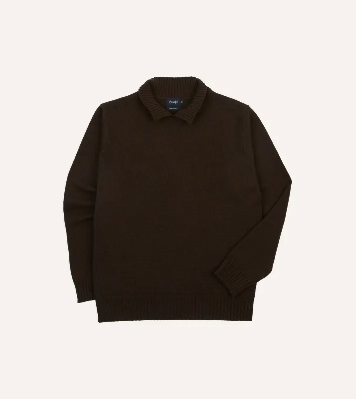 Brown Alpaca Lambswool Ribbed Integral Collar Jumper sold by Drake's London