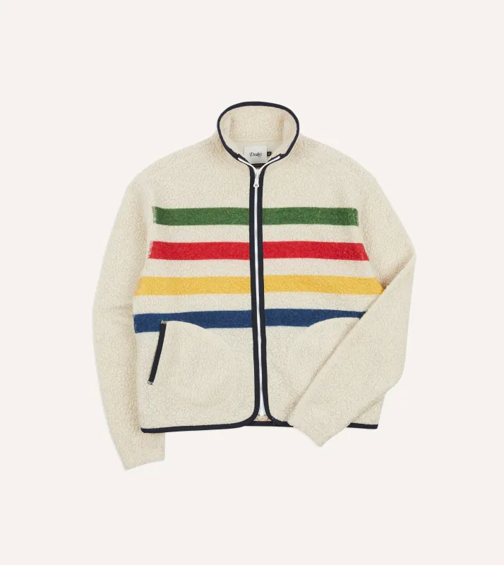 Ecru Stripe Boucle Wool Zip Fleece Jacket sold by Drake's London