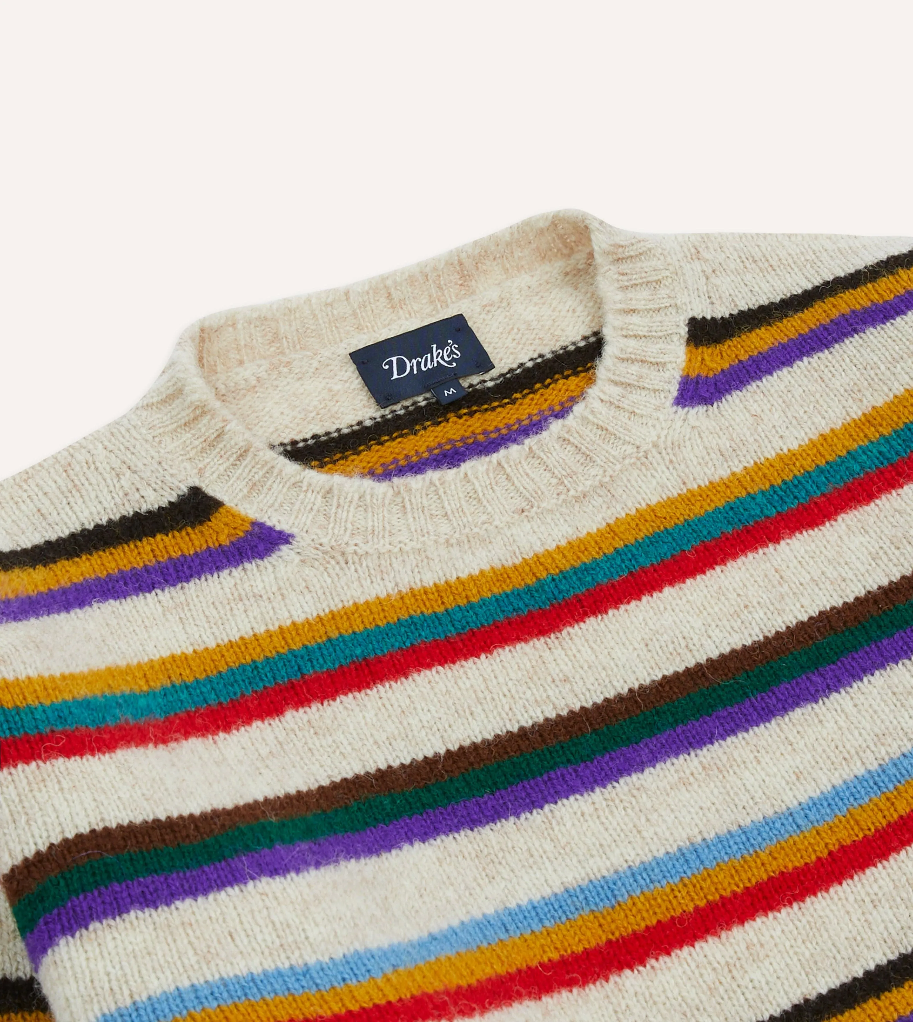 Ecru Multi Thin Stripe Brushed Shetland Crew Neck Jumper sold by Drake's London product image thumbnail 3
