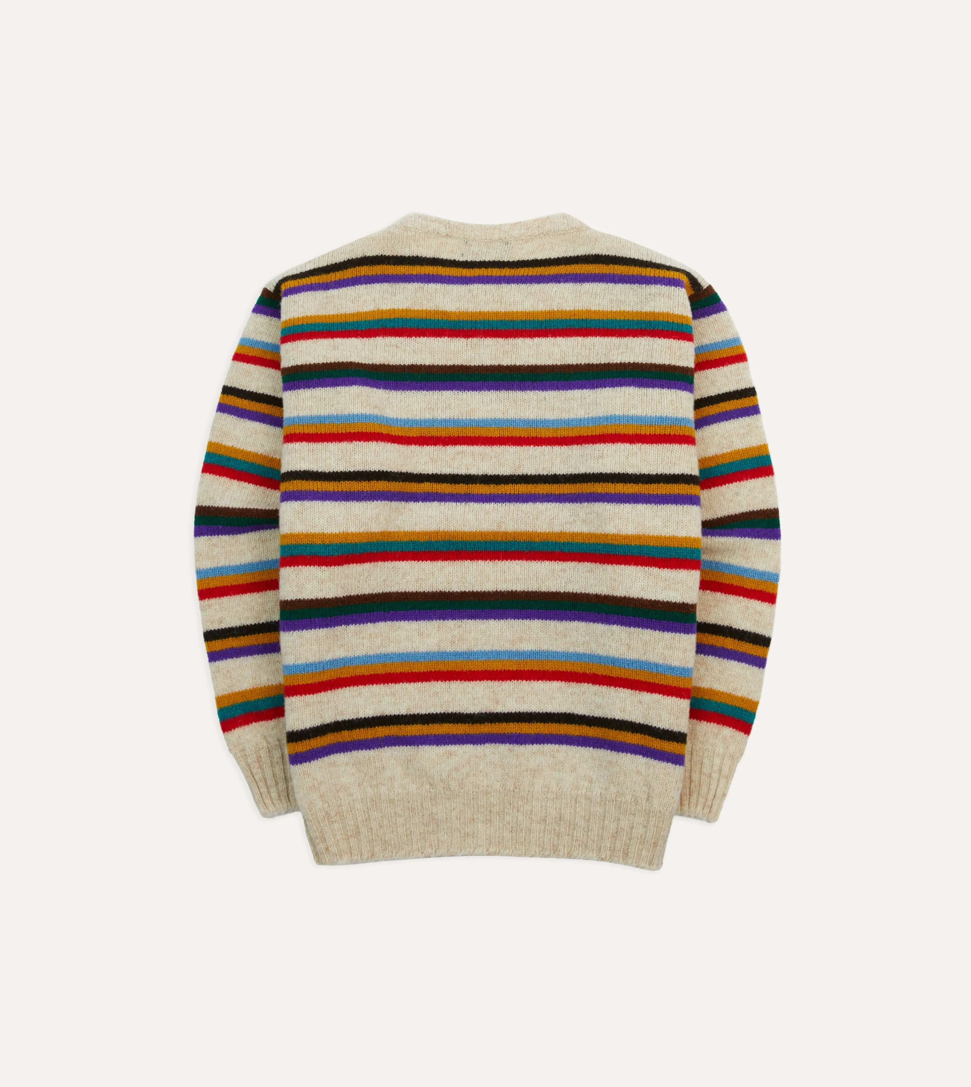 Ecru Multi Thin Stripe Brushed Shetland Crew Neck Jumper sold by Drake's London product image thumbnail 5
