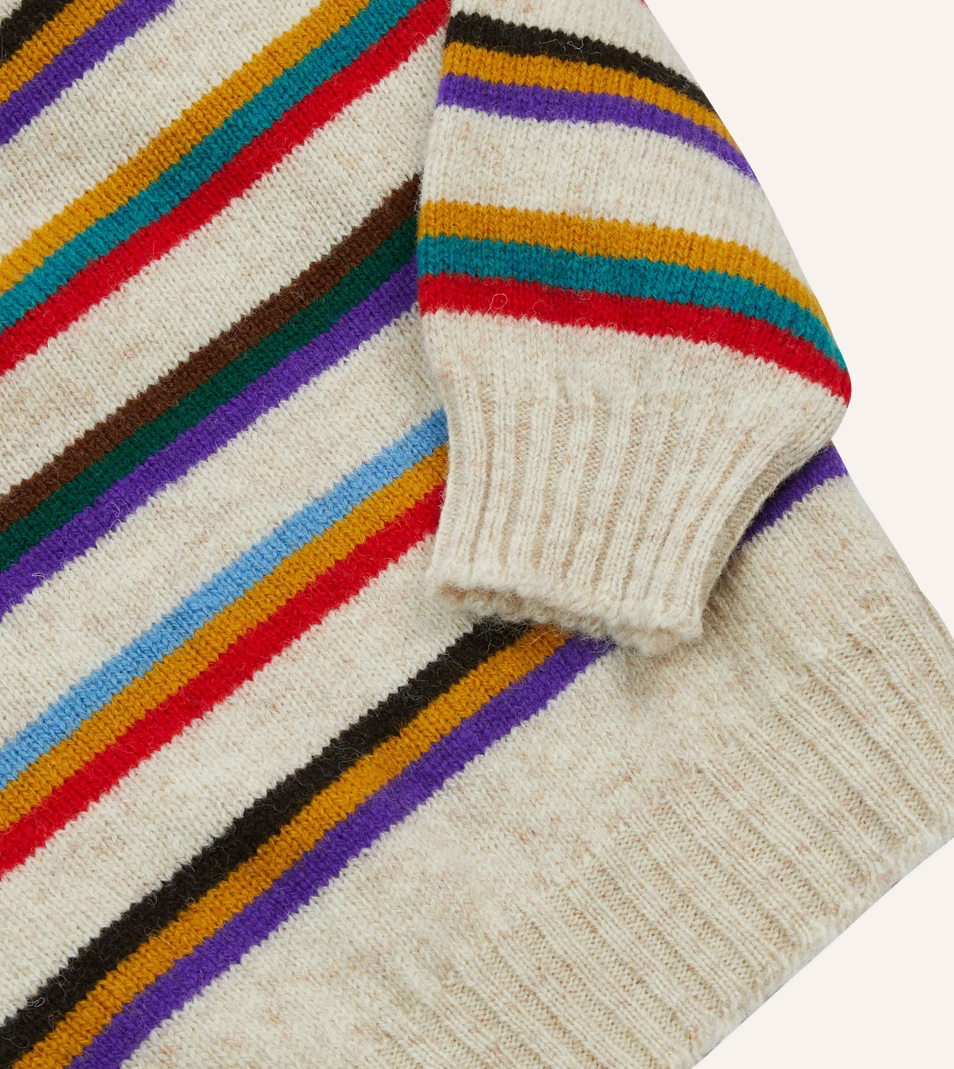 Ecru Multi Thin Stripe Brushed Shetland Crew Neck Jumper sold by Drake's London product image thumbnail 4