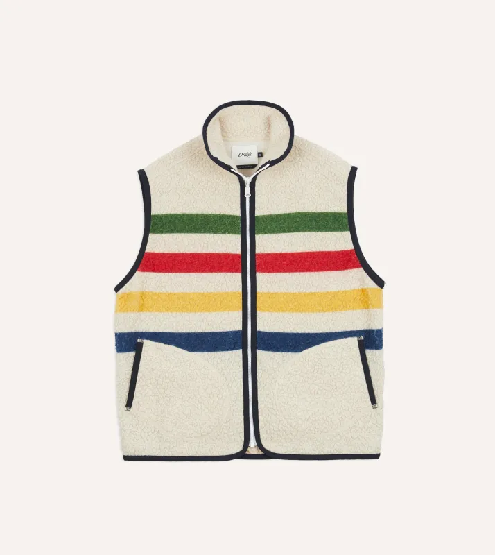 Ecru Stripe Boucle Wool Zip Fleece Vest sold by Drake's London