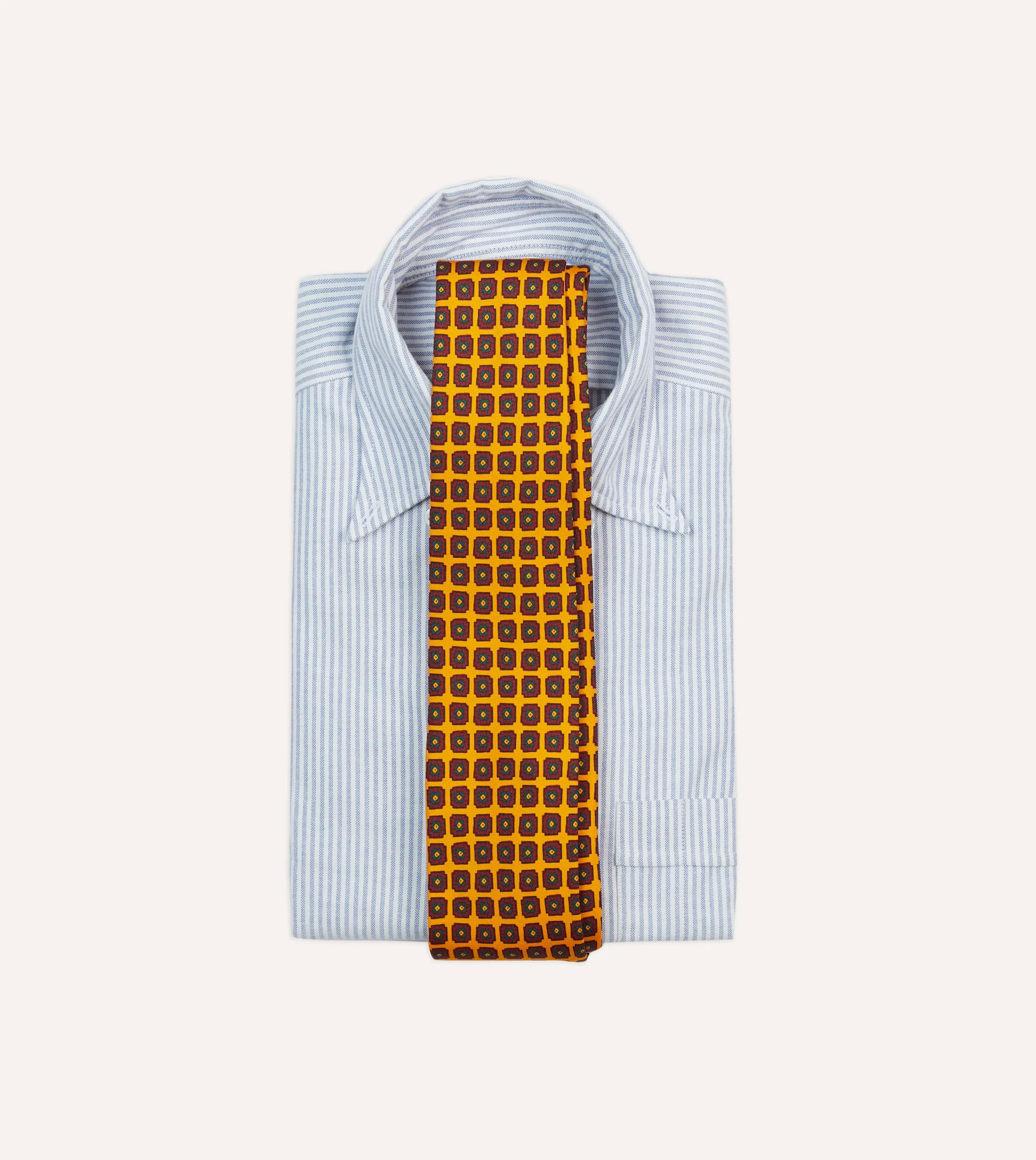 Yellow Geometric Flower Print Silk Self-Tipped Tie sold by Drake's London product image thumbnail 2