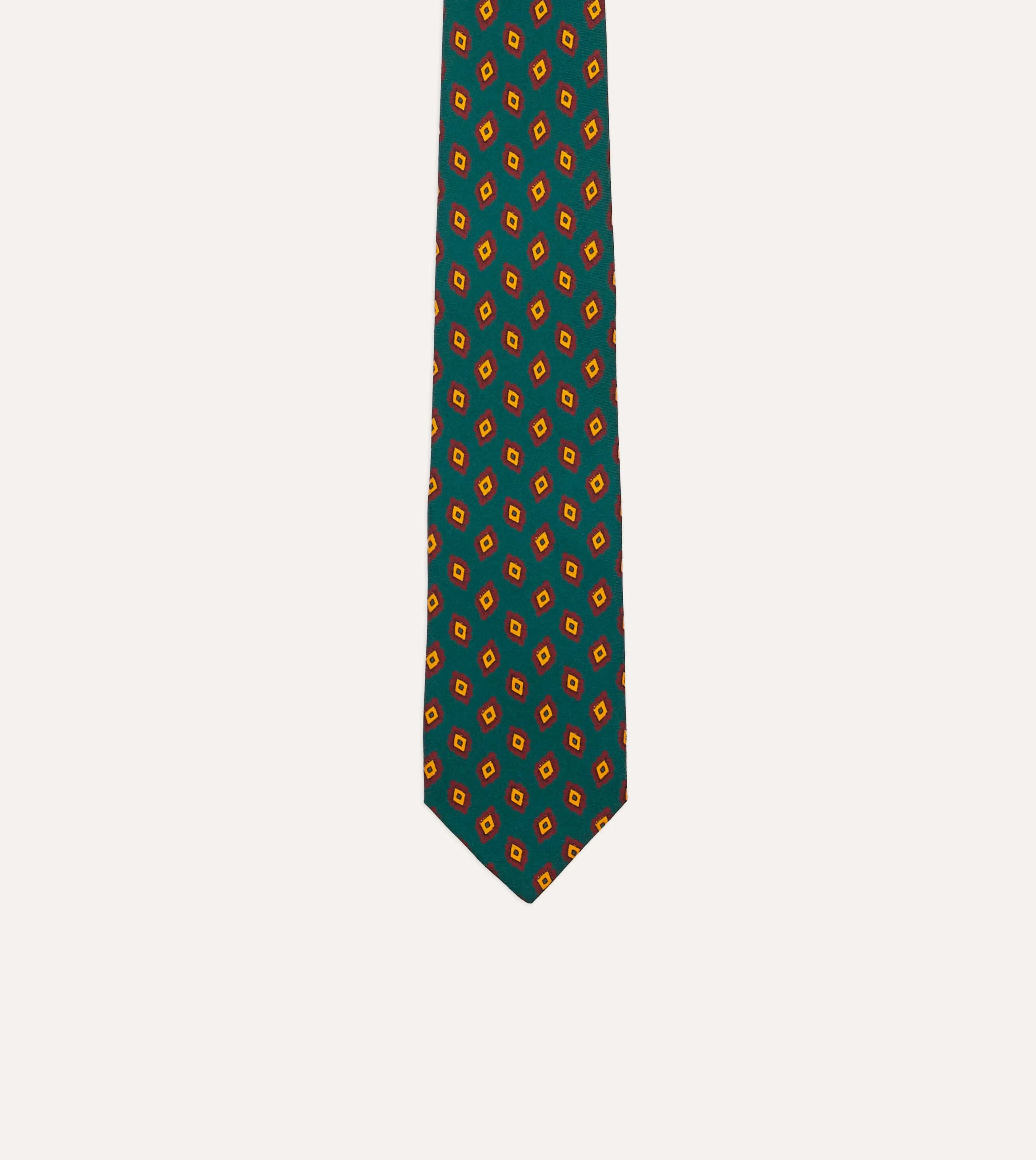Green and Yellow Diamond Tile Print Silk Self-Tipped Tie sold by Drake's London product image thumbnail 3