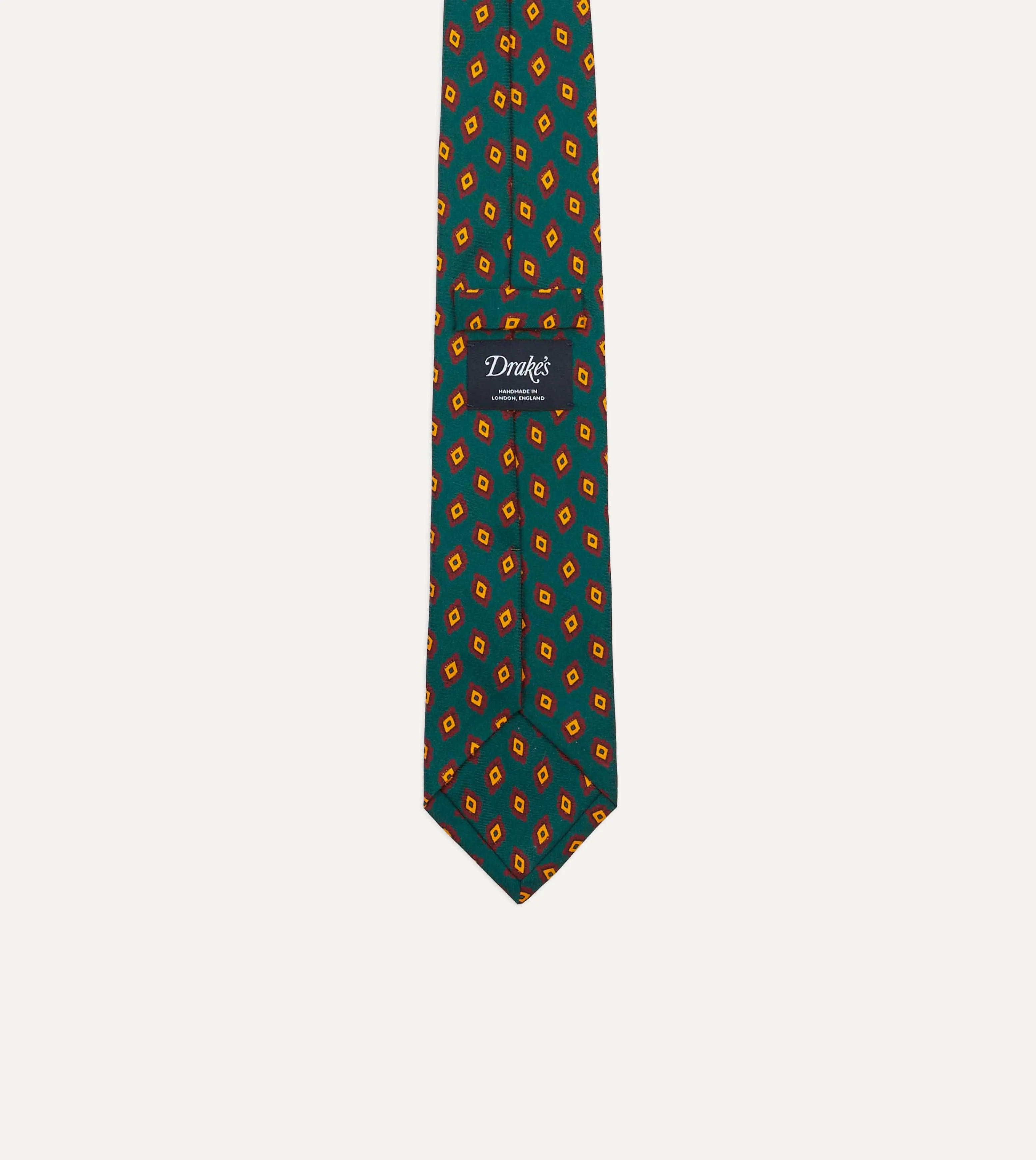 Green and Yellow Diamond Tile Print Silk Self-Tipped Tie sold by Drake's London product image thumbnail 4