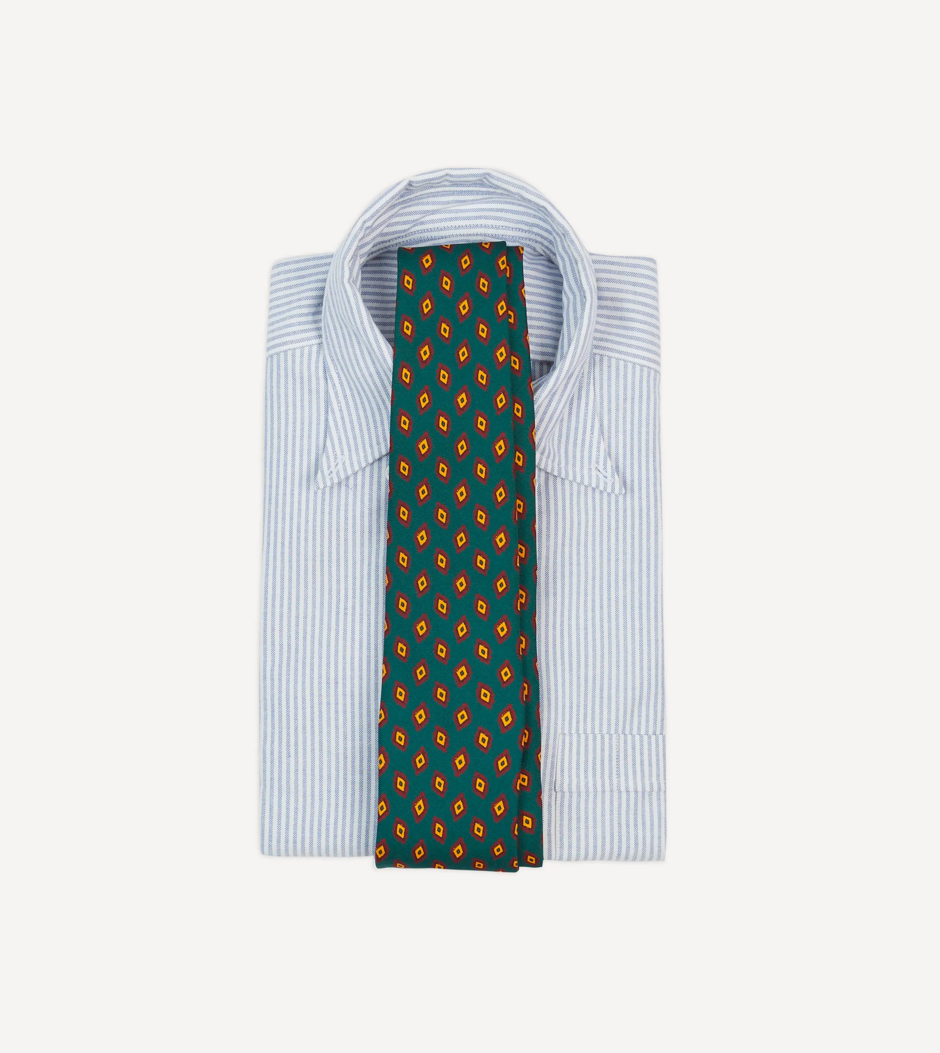 Green and Yellow Diamond Tile Print Silk Self-Tipped Tie sold by Drake's London product image thumbnail 2
