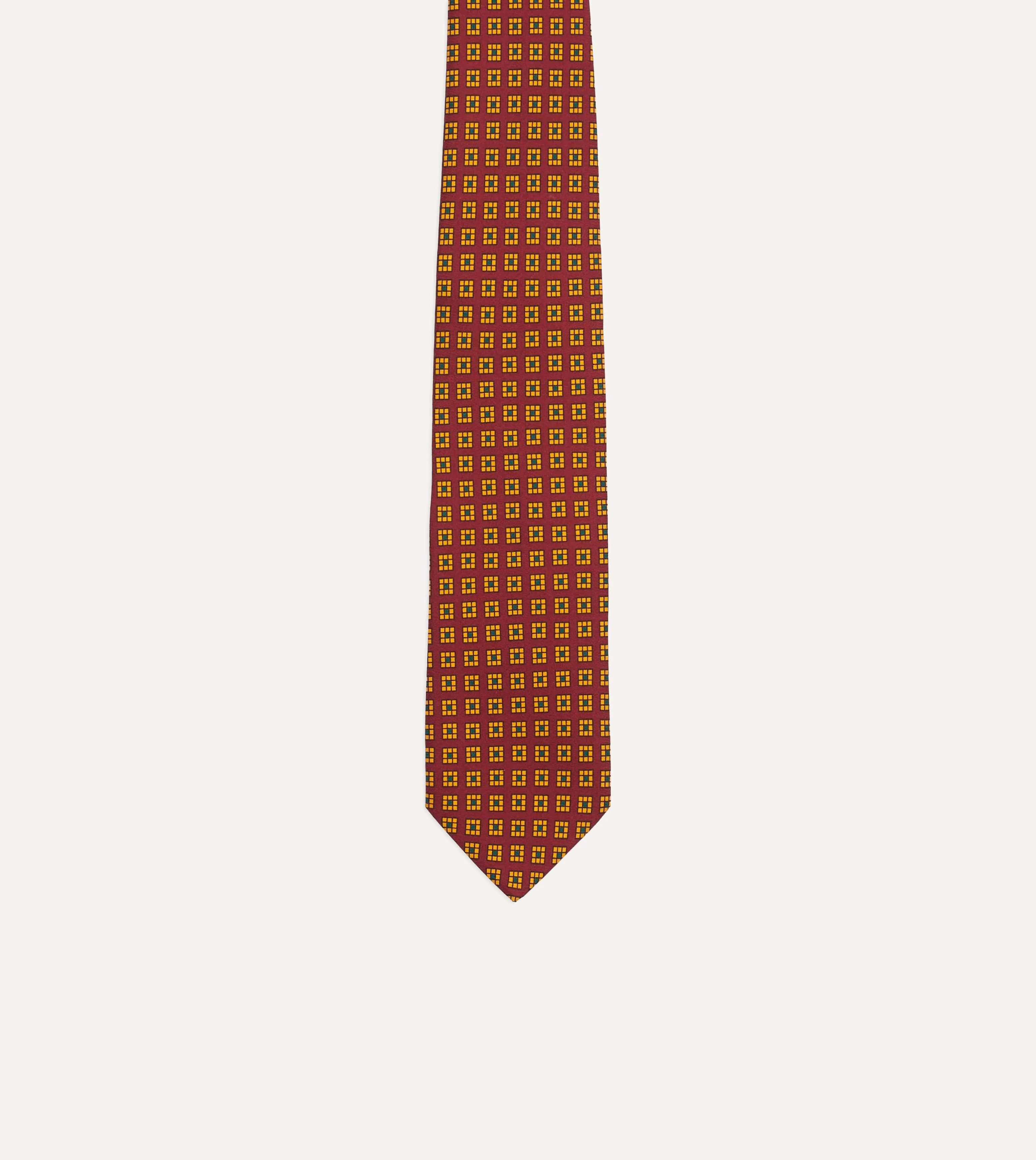 Red and Yellow Tile Print Silk Self-Tipped Tie sold by Drake's London product image thumbnail 3
