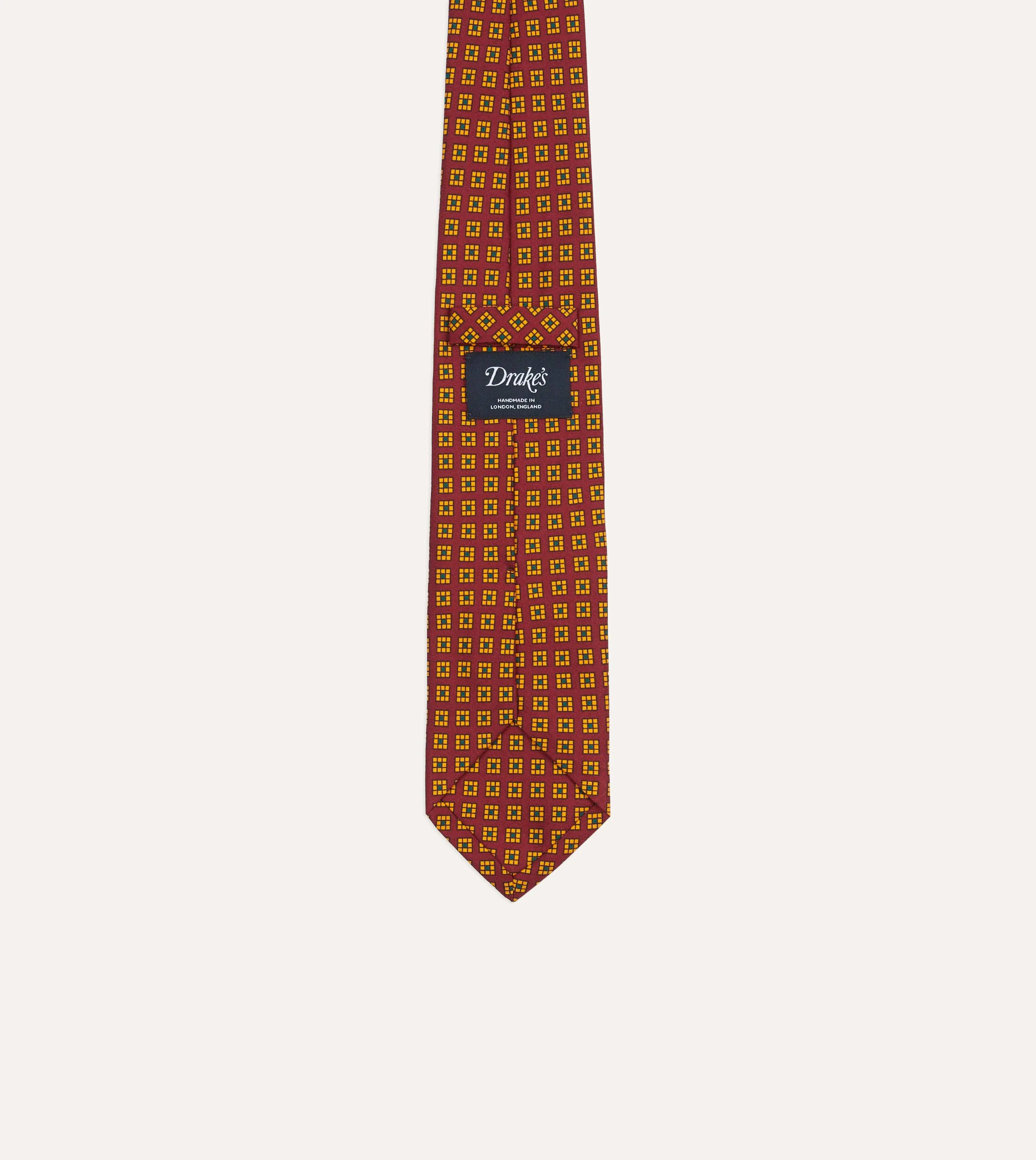 Red and Yellow Tile Print Silk Self-Tipped Tie sold by Drake's London product image thumbnail 4