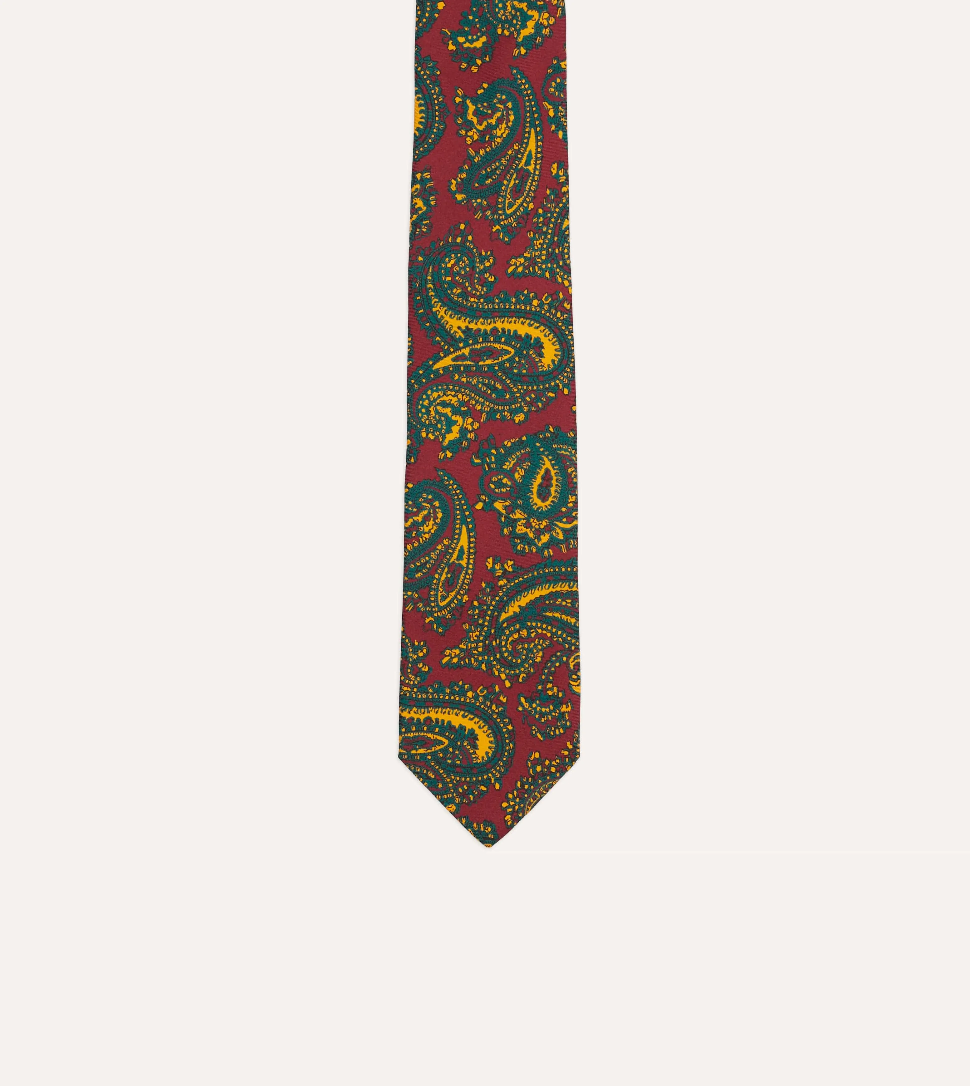 Red and Green Ornate Paisley Print Silk Self Tipped Tie sold by Drake's London product image thumbnail 3