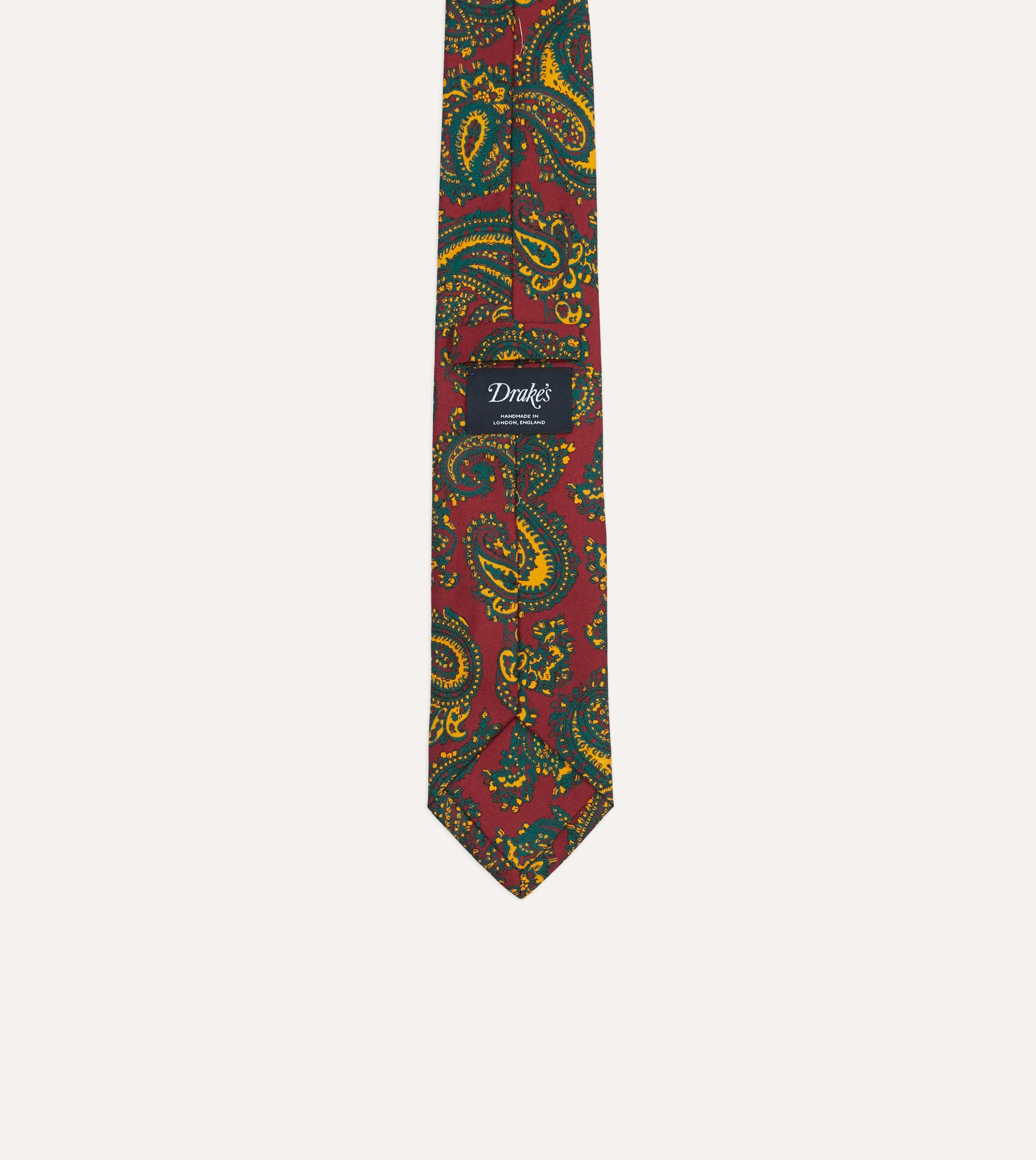 Red and Green Ornate Paisley Print Silk Self Tipped Tie sold by Drake's London product image thumbnail 4