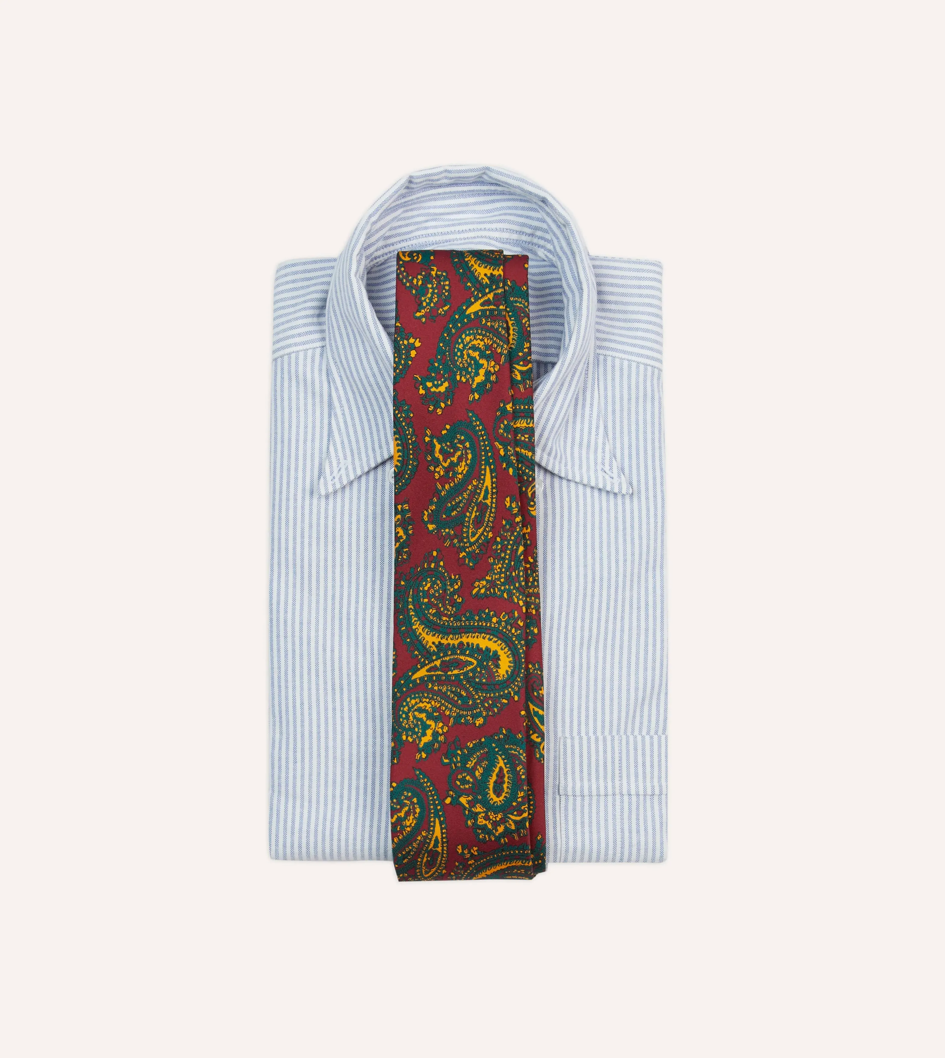 Red and Green Ornate Paisley Print Silk Self Tipped Tie sold by Drake's London product image thumbnail 2