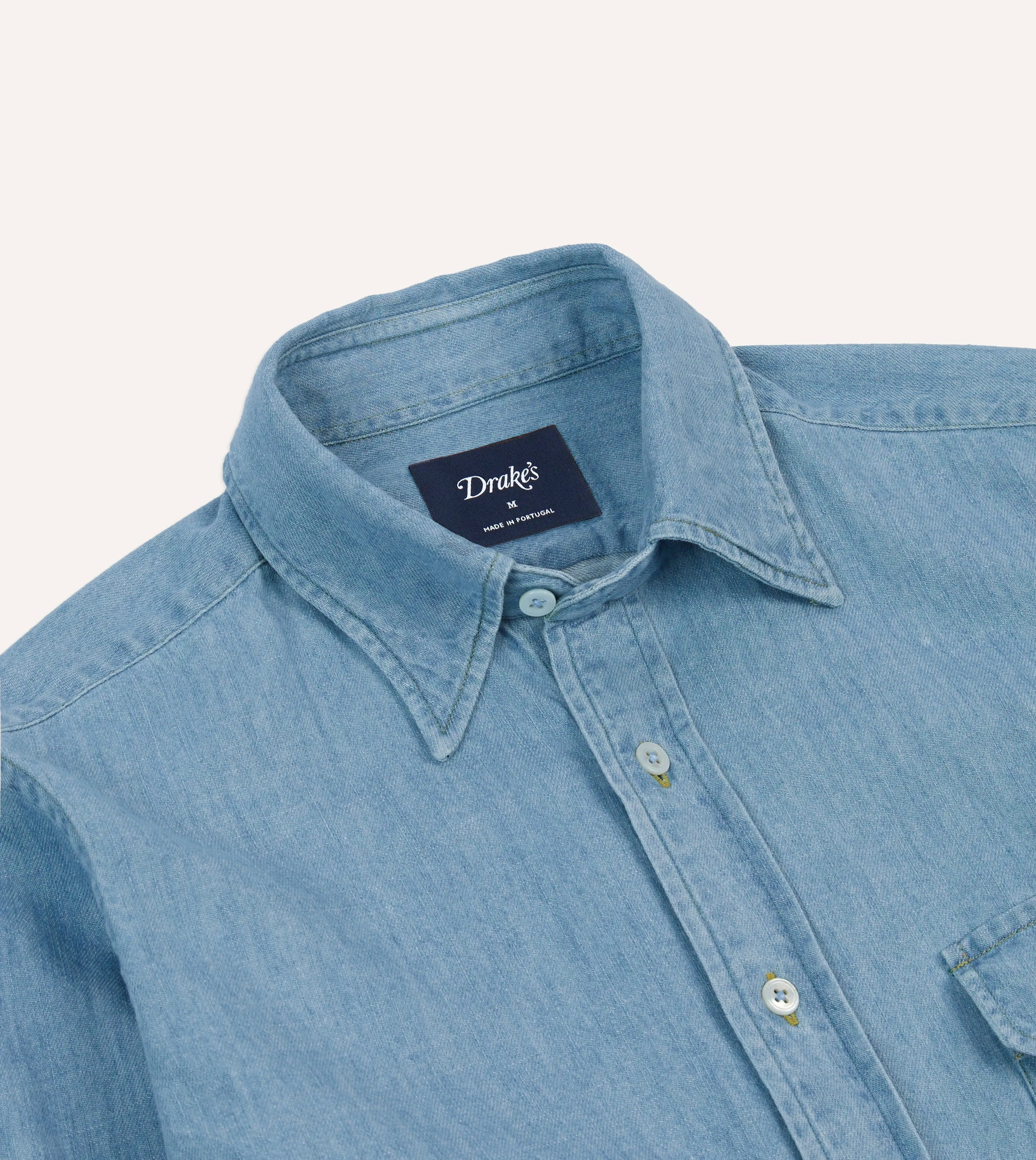Bleach Wash Denim Work Shirt sold by Drake's London product image thumbnail 3