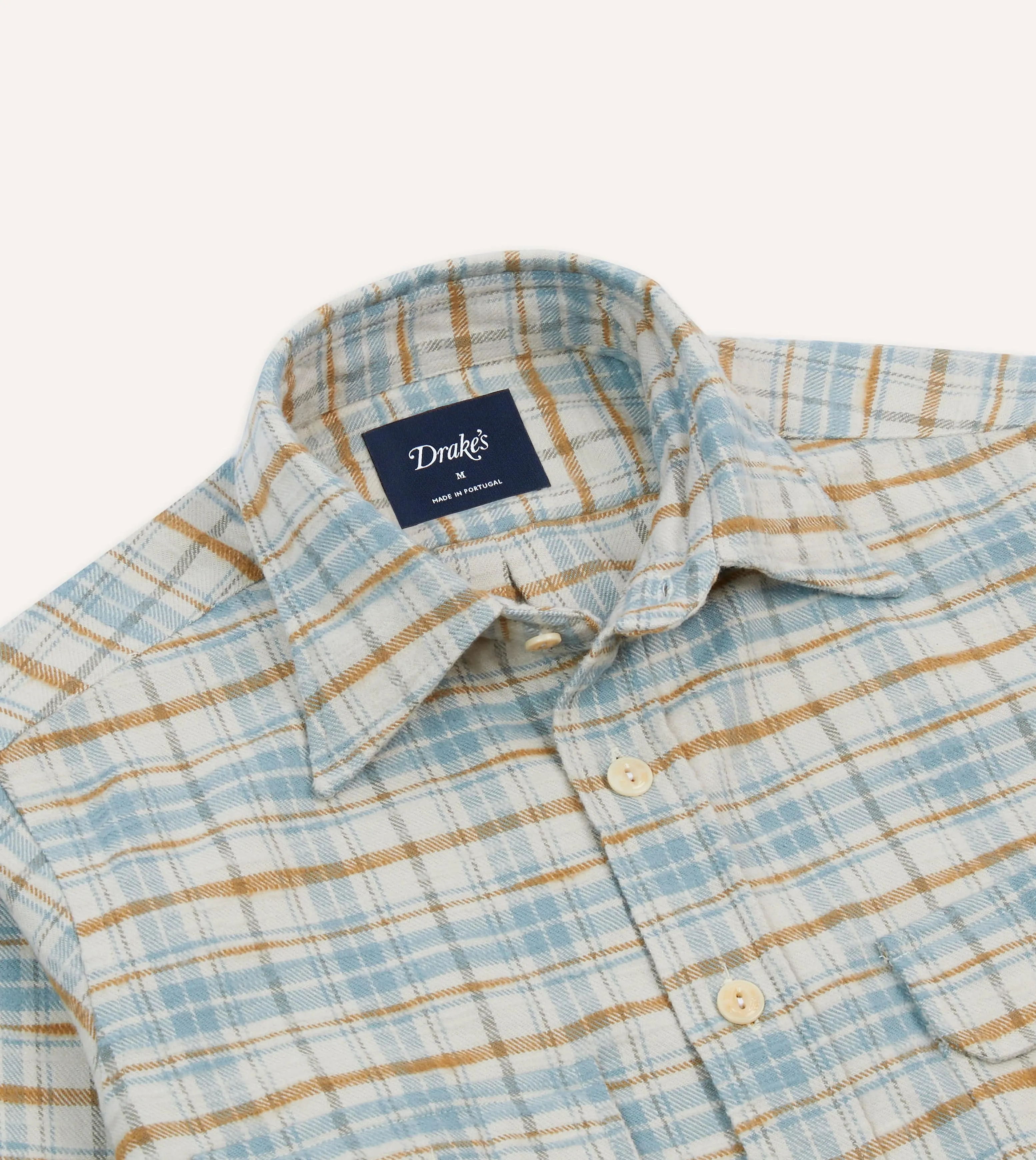 Ecru and Blue Check Cotton Two-Pocket Work Shirt sold by Drake's London product image thumbnail 3