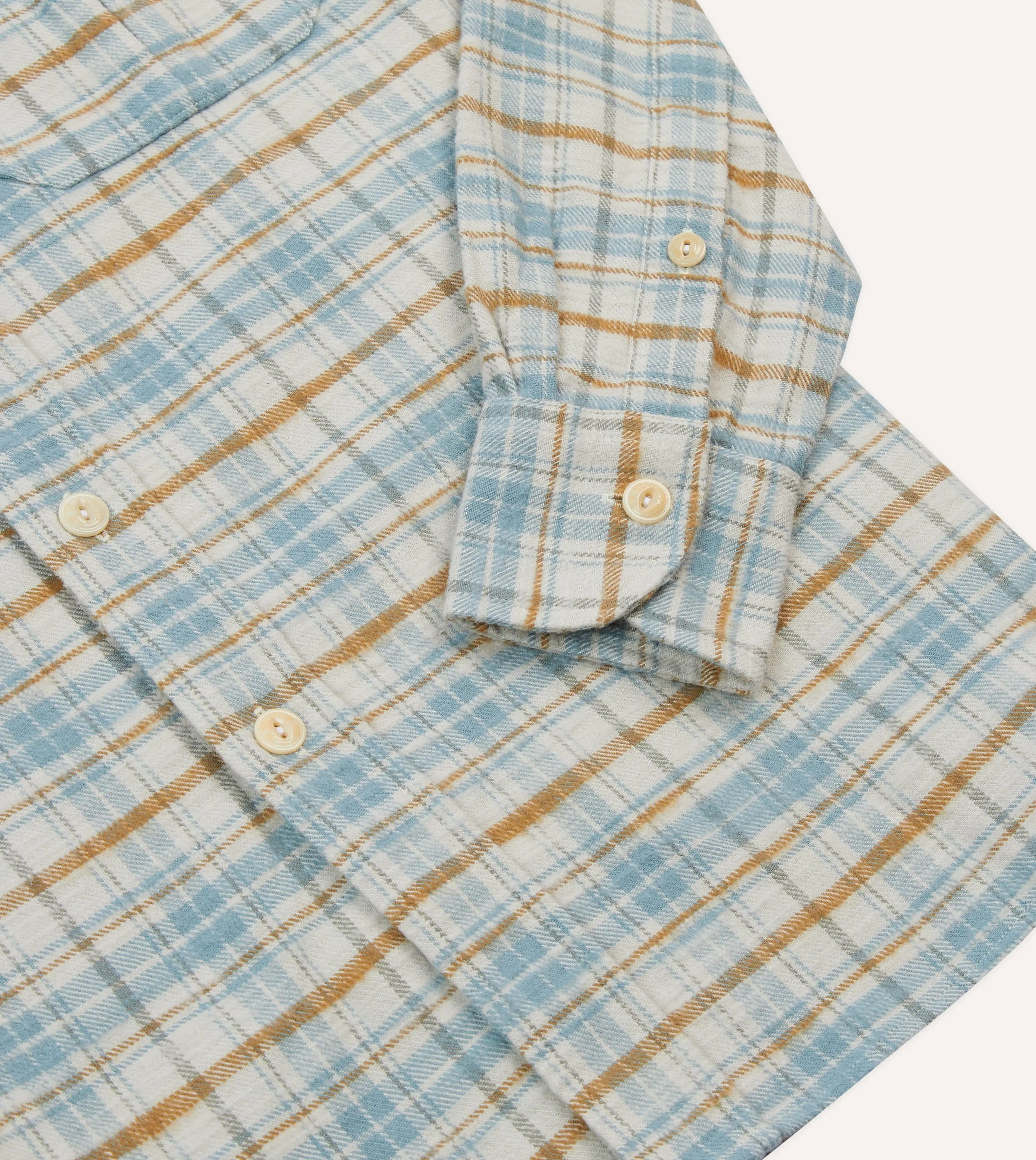 Ecru and Blue Check Cotton Two-Pocket Work Shirt sold by Drake's London product image thumbnail 5