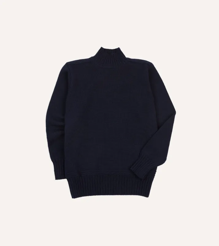 Navy Heavyweight Mock Neck Jumper sold by Drake's London