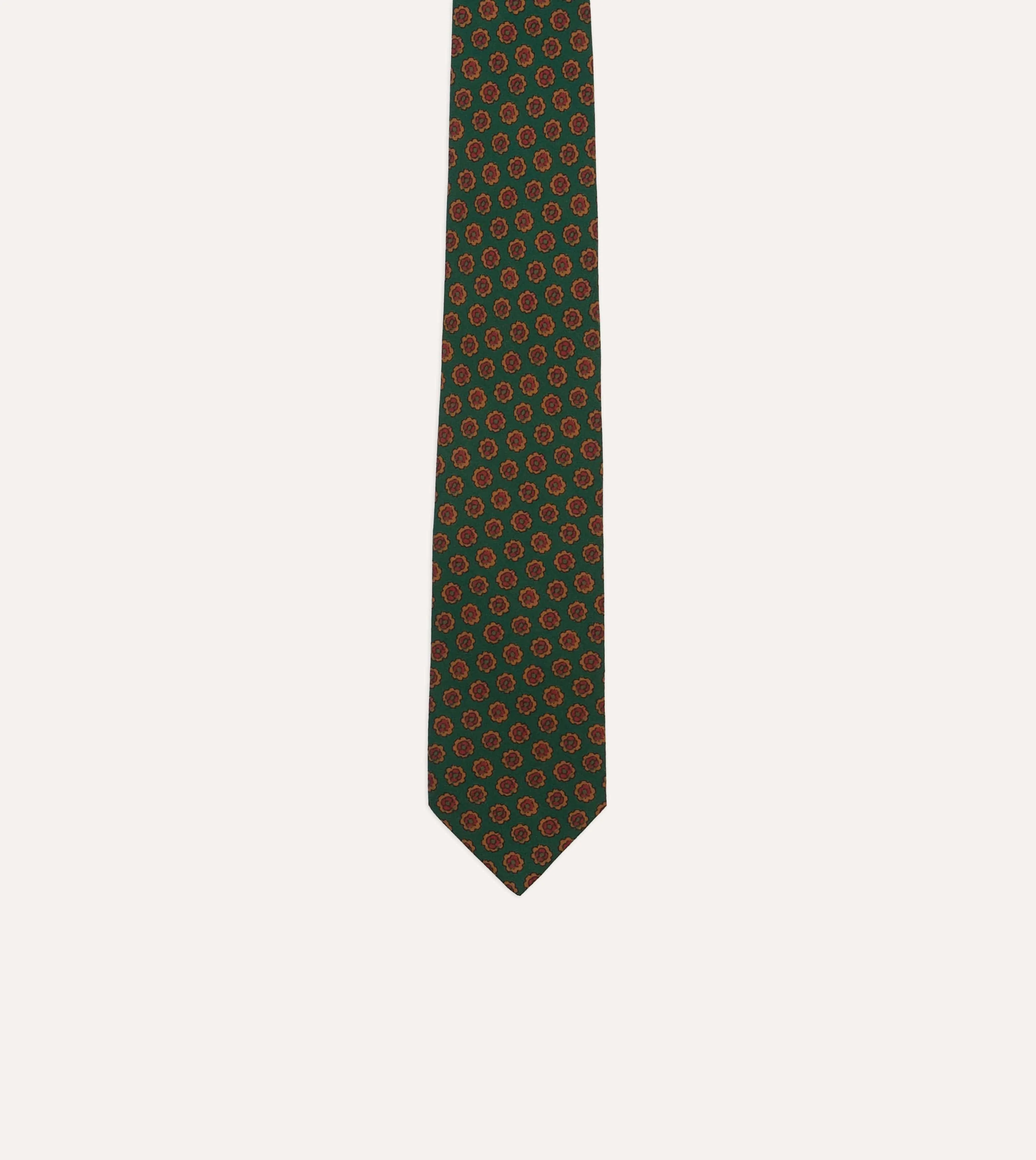 Green Floral Medallion Print Wool-Silk Self Tipped Tie sold by Drake's London product image thumbnail 3