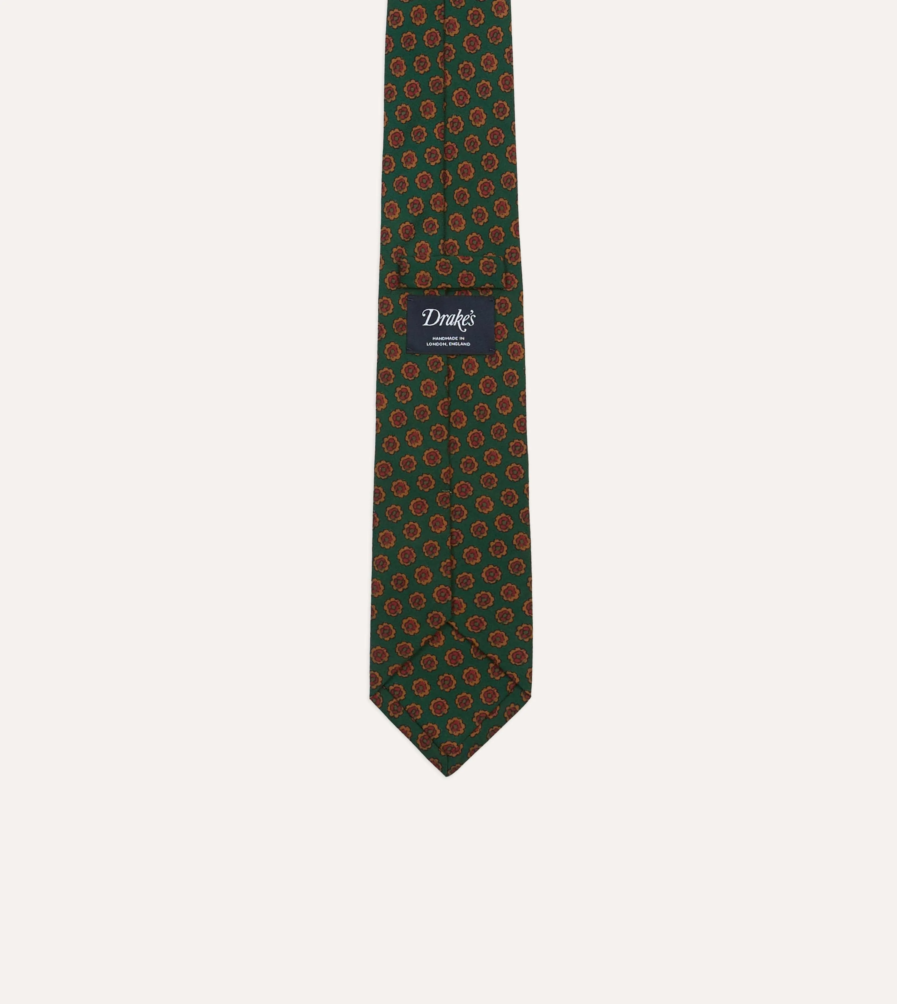 Green Floral Medallion Print Wool-Silk Self Tipped Tie sold by Drake's London product image thumbnail 4