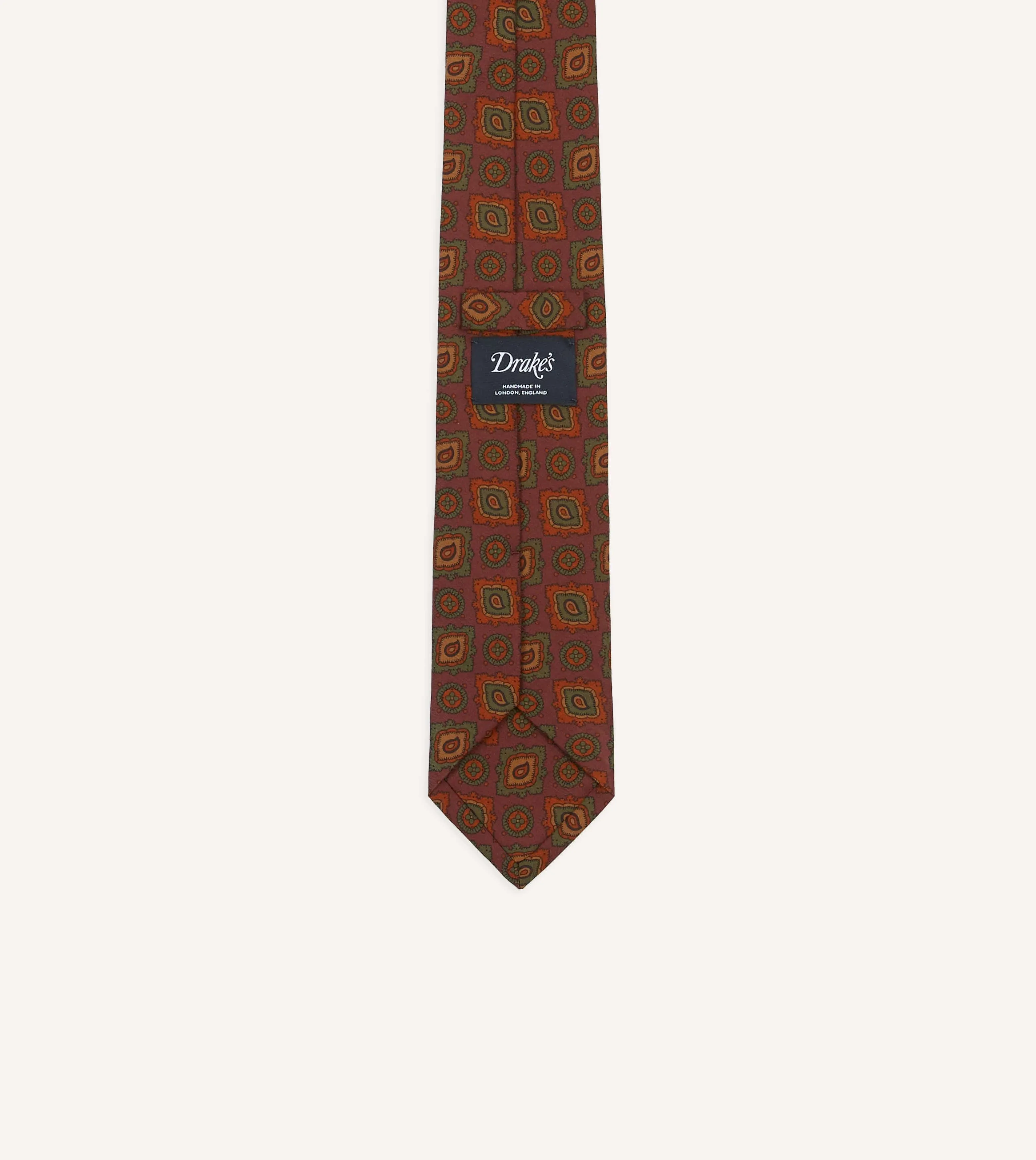 Burgundy Paisley Medallion Print Wool-Silk Self Tipped Tie sold by Drake's London product image thumbnail 4