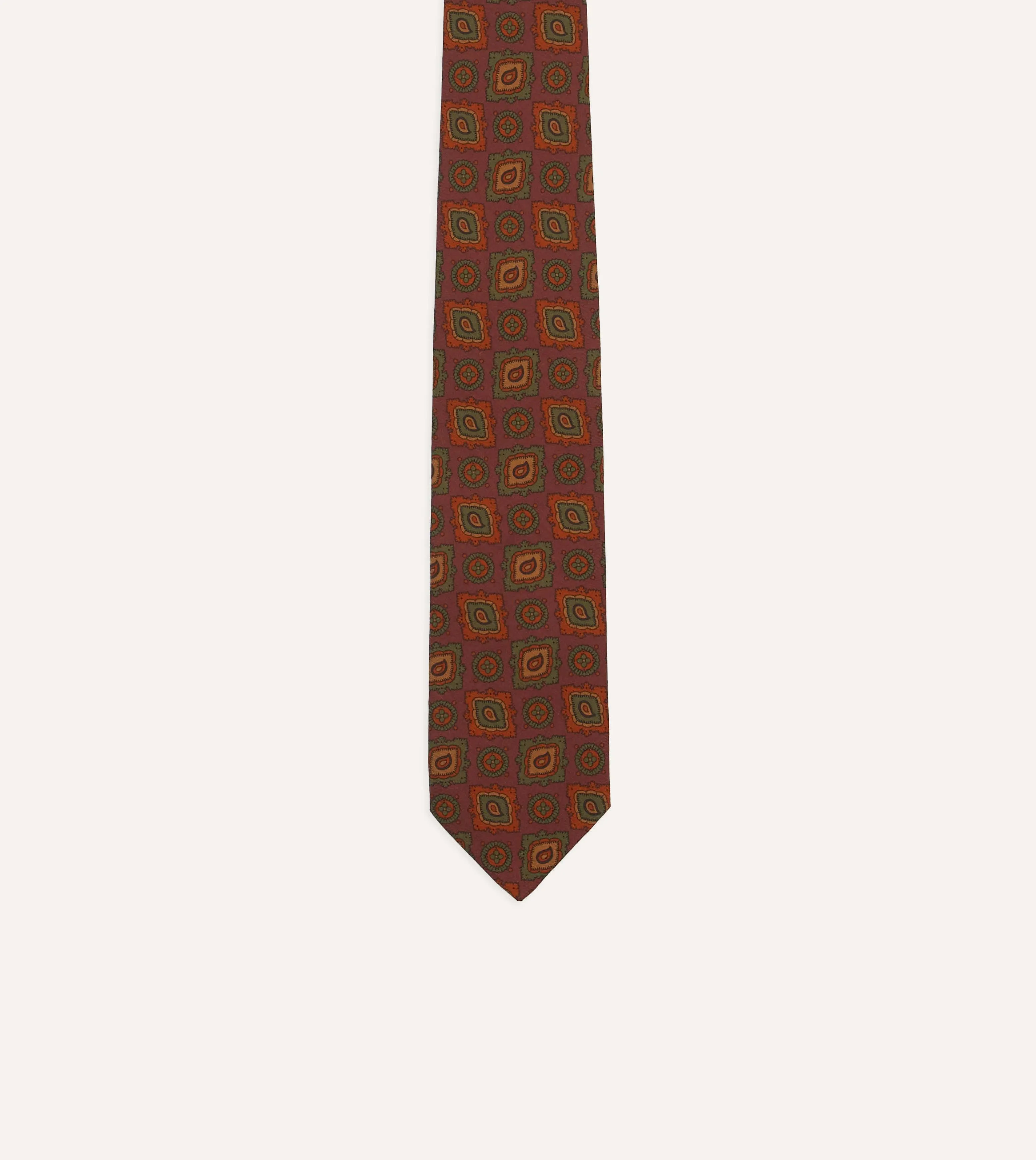 Burgundy Paisley Medallion Print Wool-Silk Self Tipped Tie sold by Drake's London product image thumbnail 3