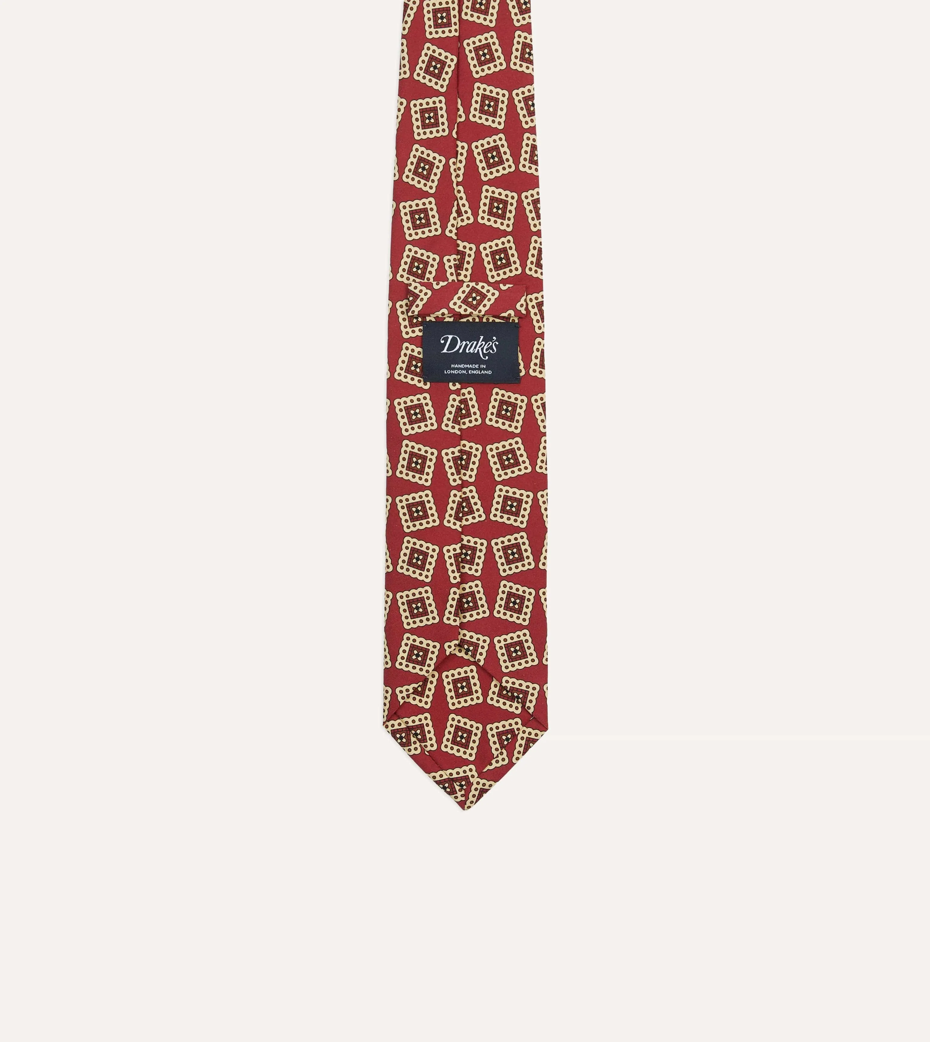 Red Jumbled Stamp Print Silk Self-Tipped Tie sold by Drake's London product image thumbnail 4