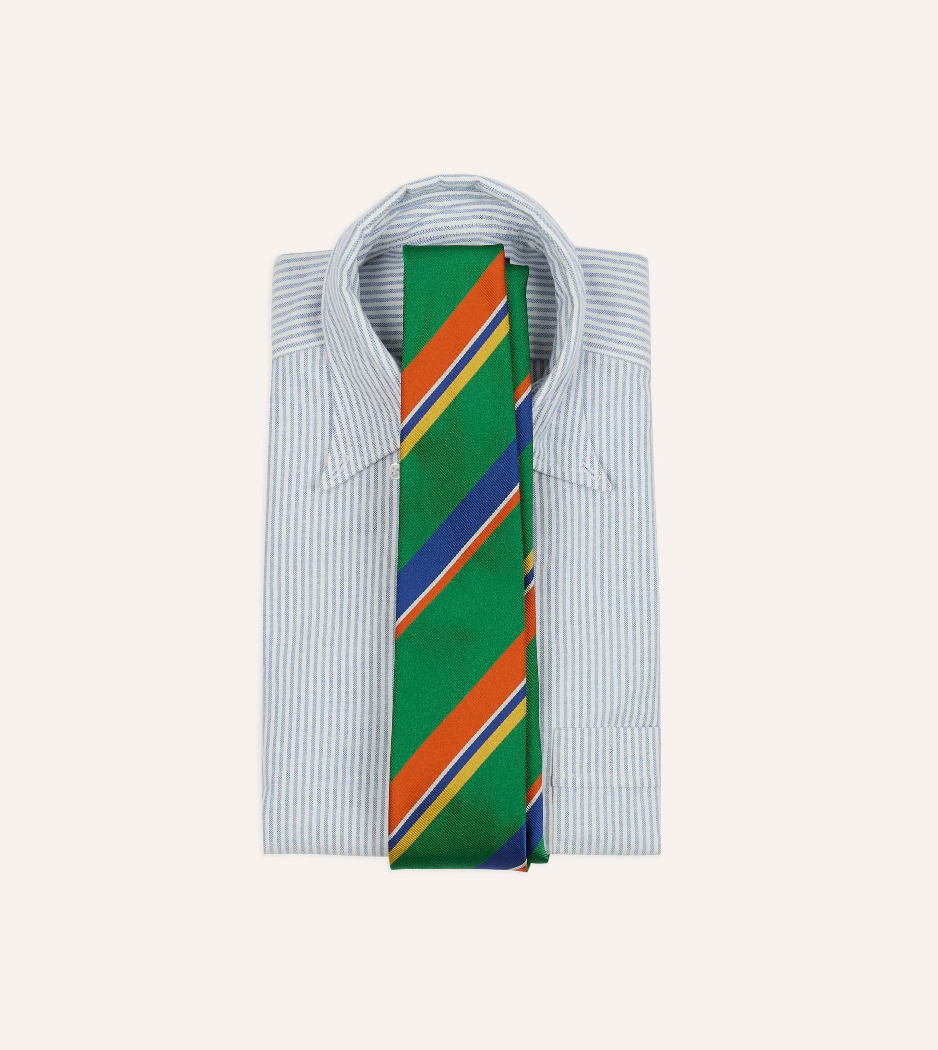 Green, Orange and Blue Multi Stripe Repp Silk Tipped Tie sold by Drake's London product image thumbnail 2