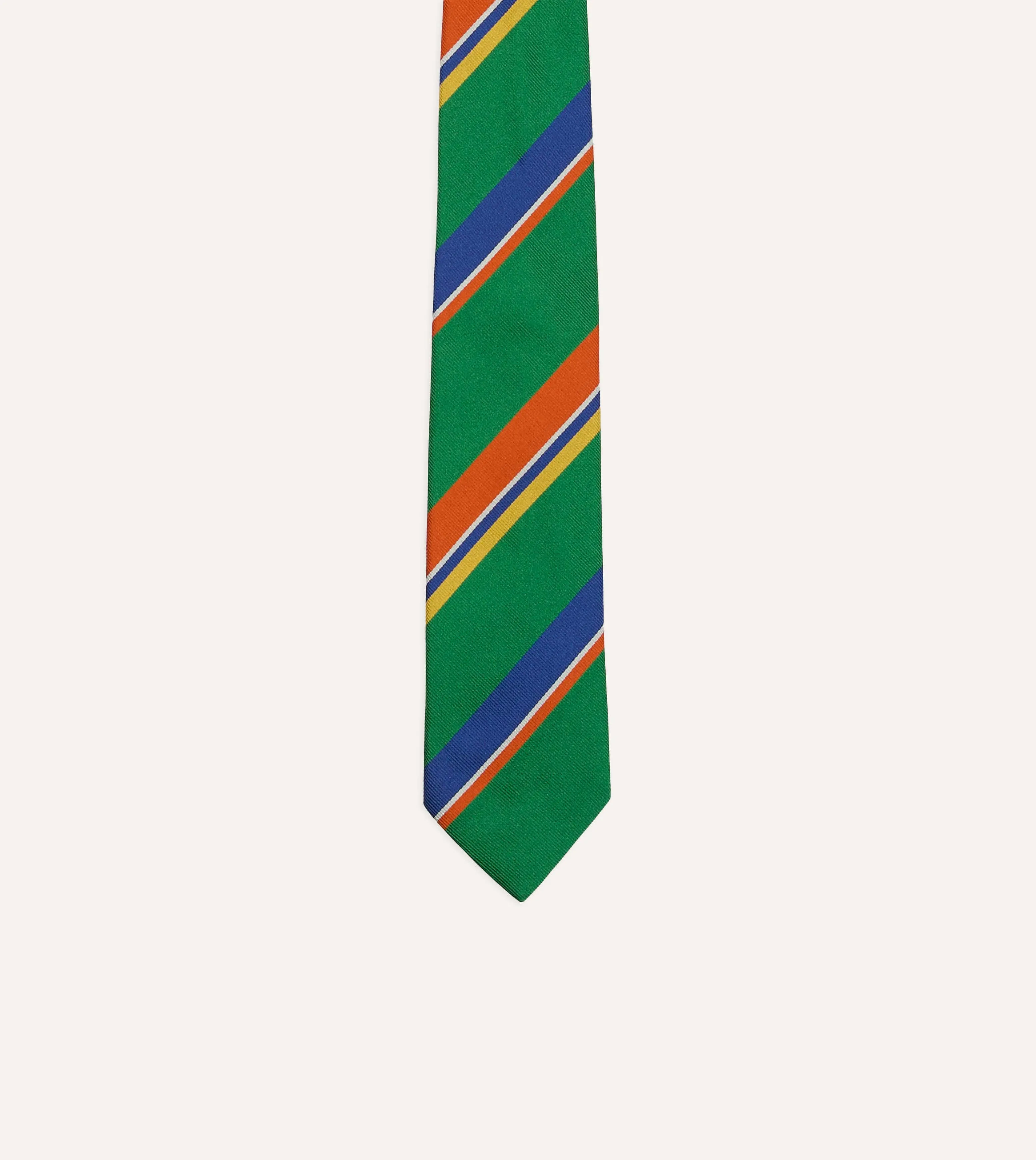 Green, Orange and Blue Multi Stripe Repp Silk Tipped Tie sold by Drake's London product image thumbnail 3