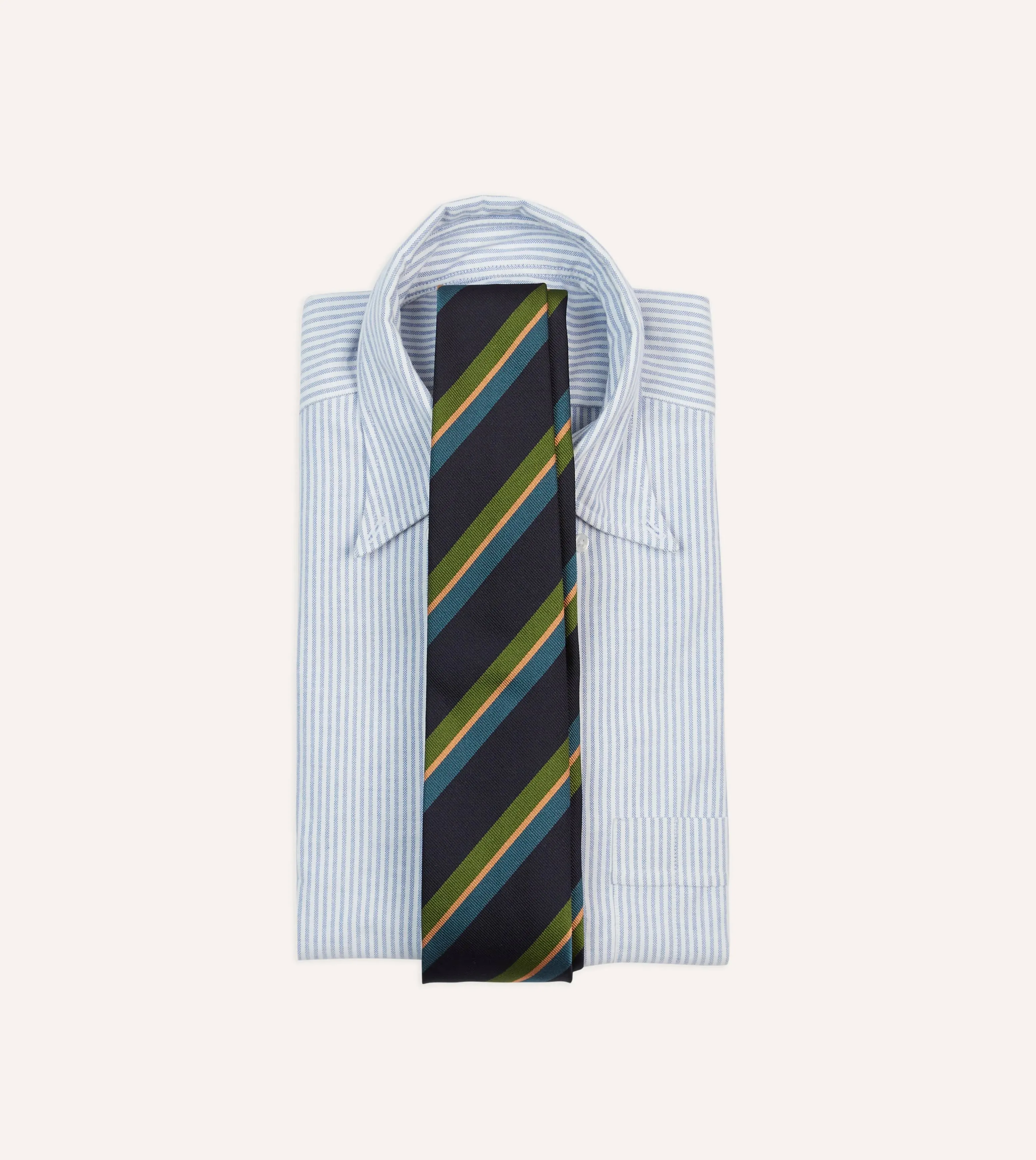 Navy, Green and Blue Sandwich Stripe Repp Silk Tipped Tie sold by Drake's London product image thumbnail 2