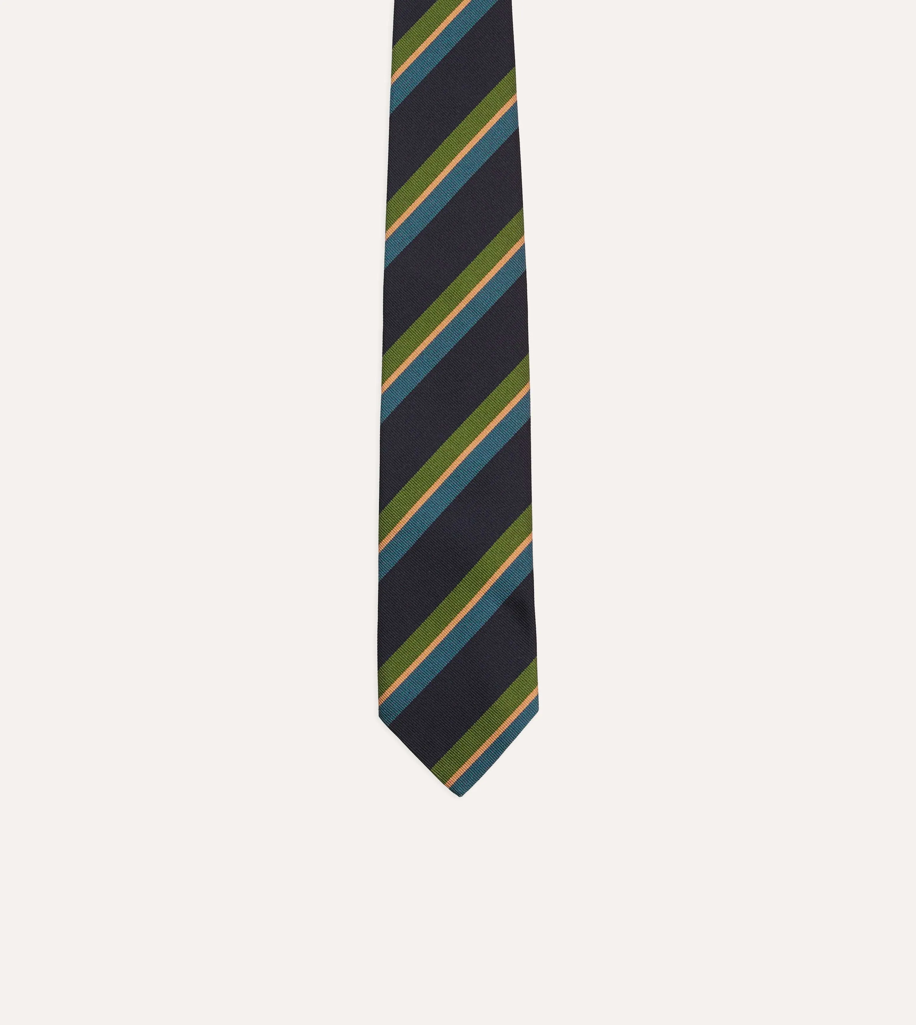 Navy, Green and Blue Sandwich Stripe Repp Silk Tipped Tie sold by Drake's London product image thumbnail 3