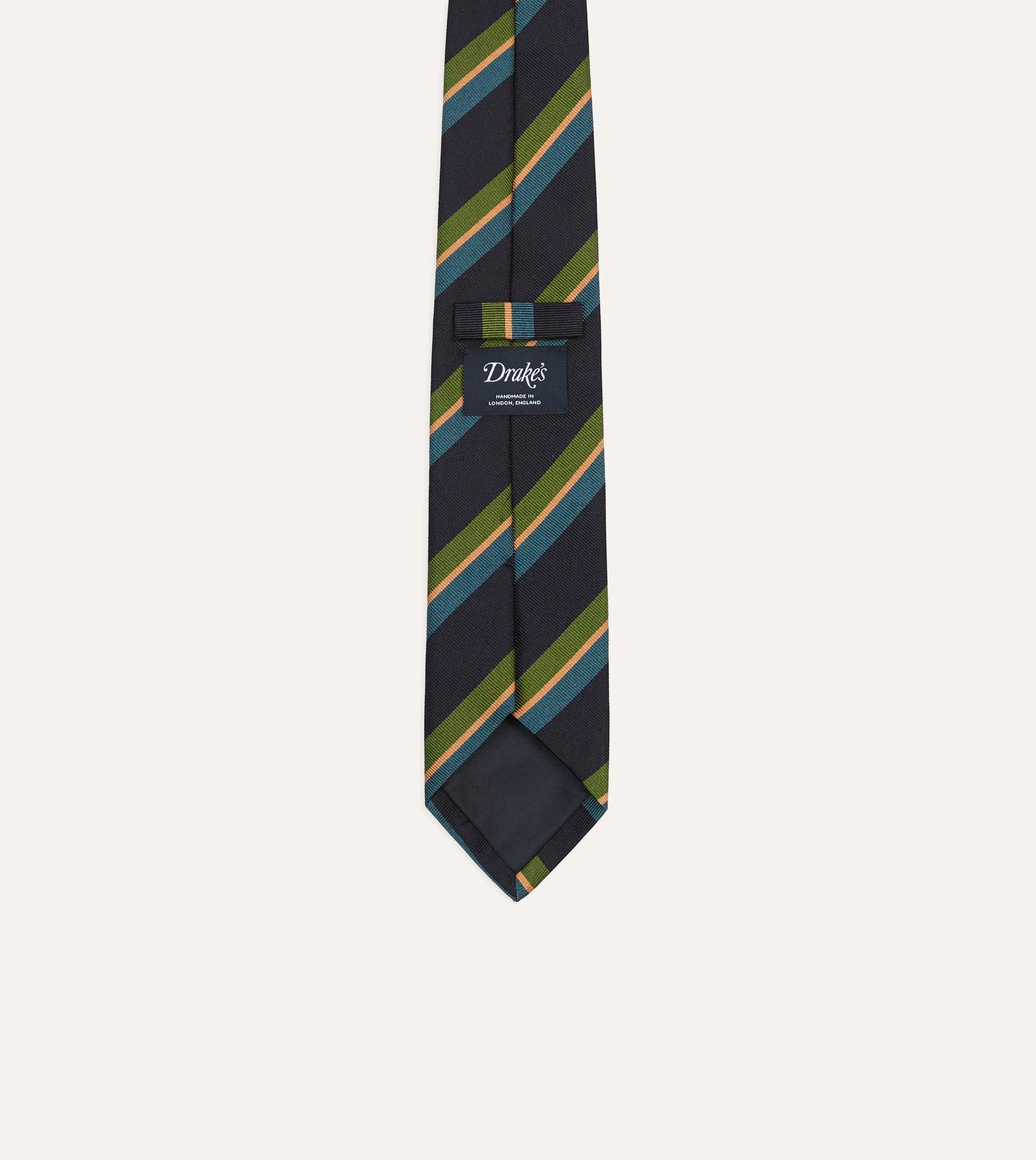 Navy, Green and Blue Sandwich Stripe Repp Silk Tipped Tie sold by Drake's London product image thumbnail 4