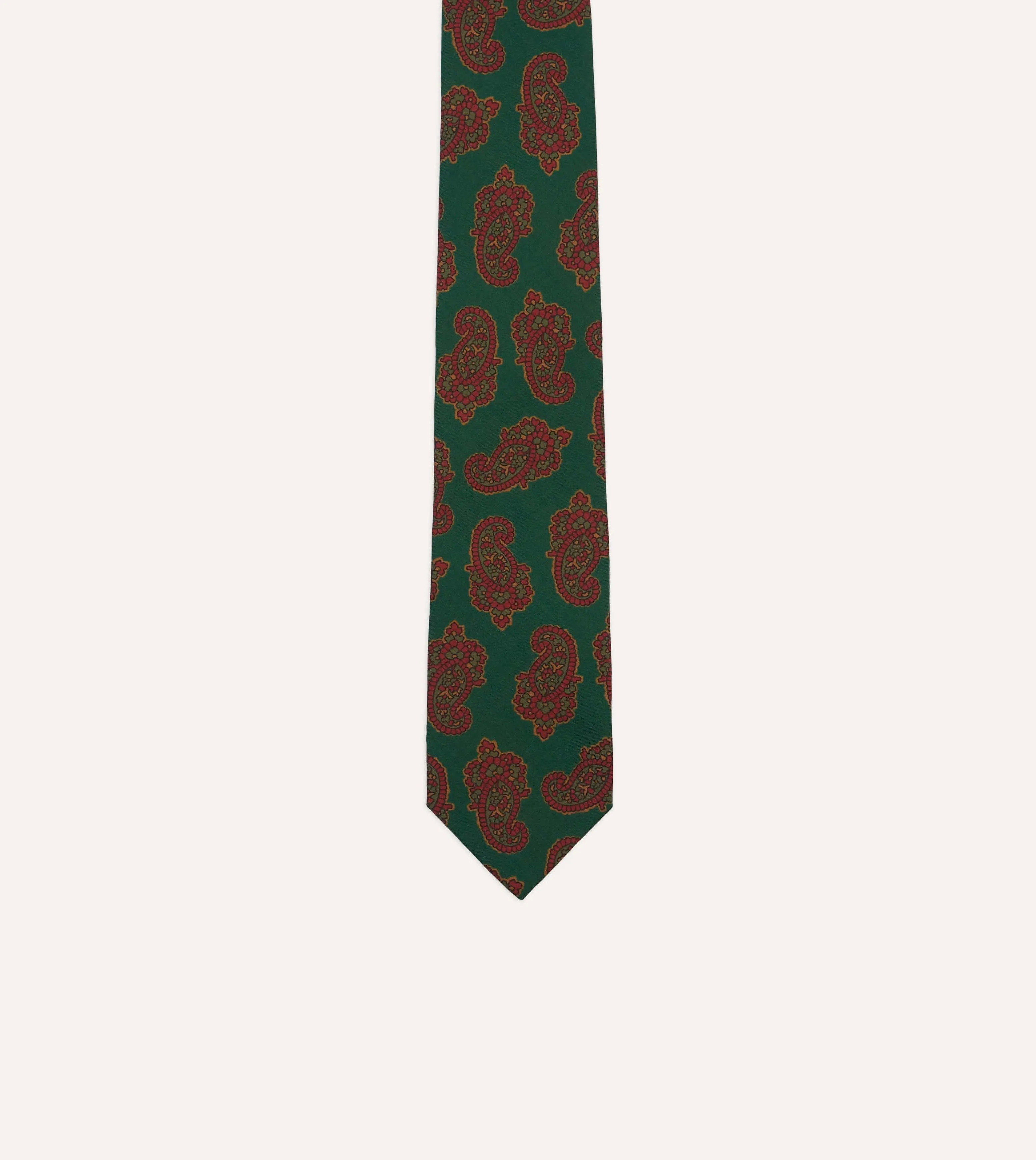 Green Paisley Motif Print Wool-Silk Self Tipped Tie sold by Drake's London product image thumbnail 3