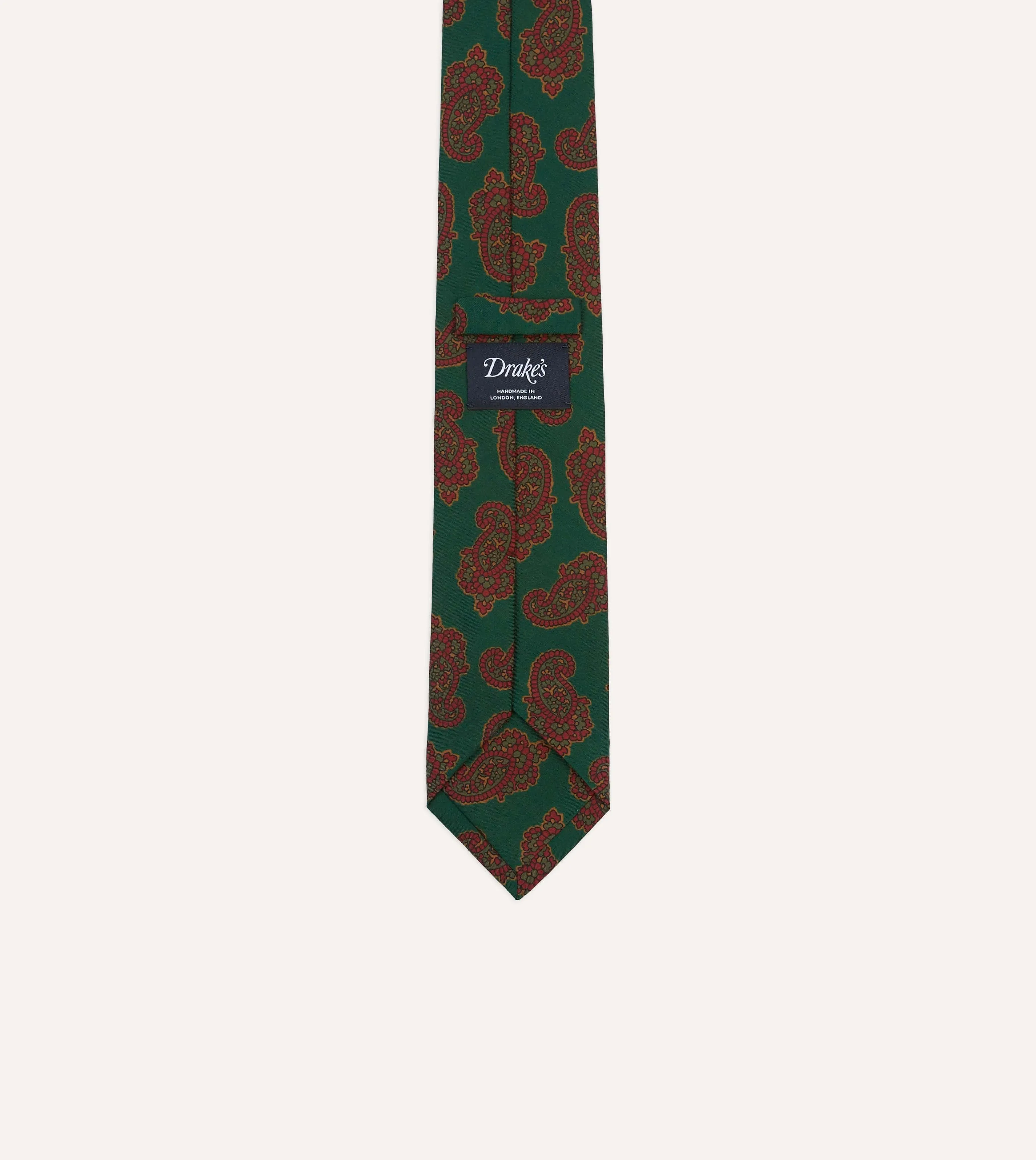 Green Paisley Motif Print Wool-Silk Self Tipped Tie sold by Drake's London product image thumbnail 4